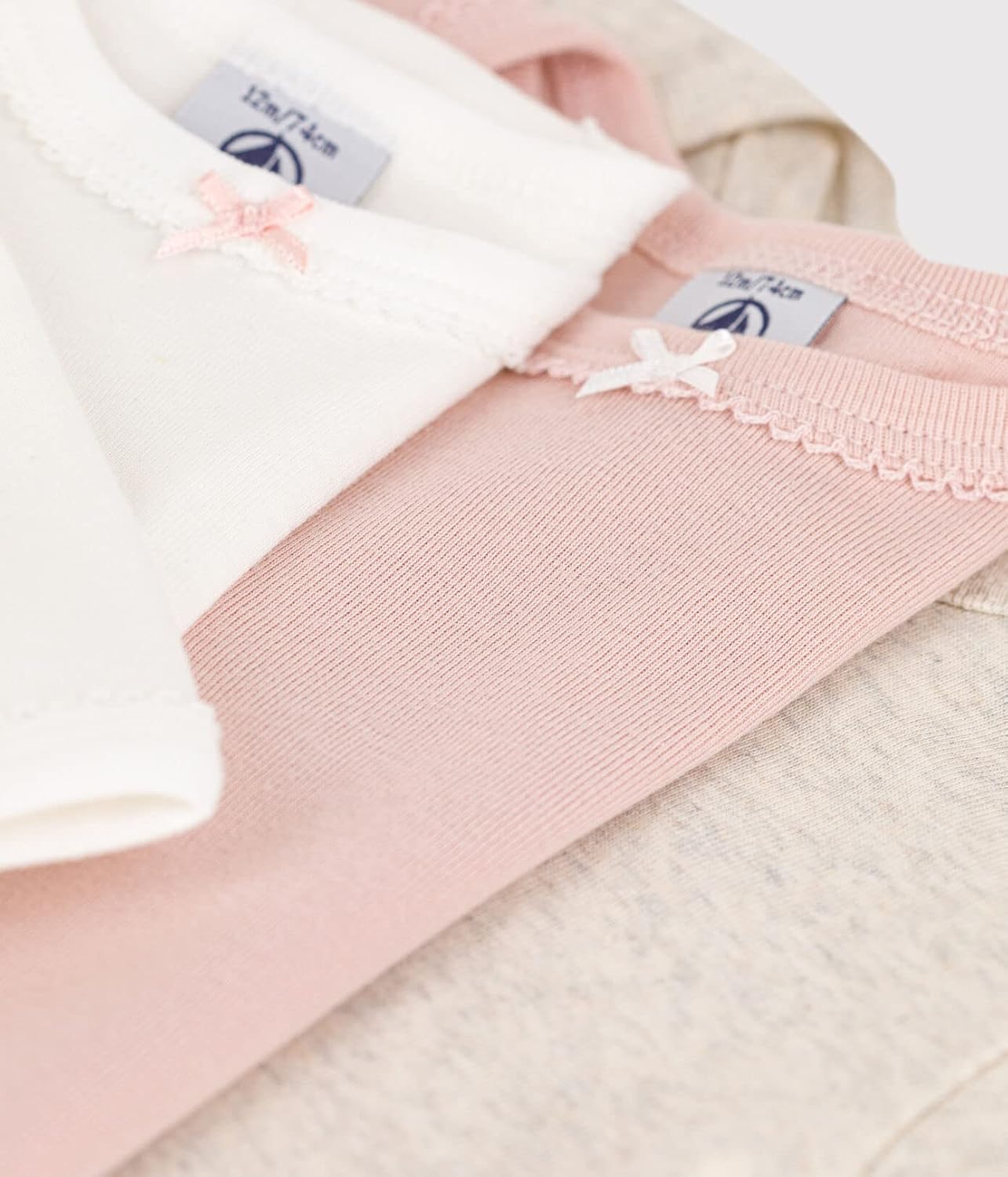 Petit Bateau GIRL BABIES' LONG-SLEEVED COTTON BODYSUITS - 3-PACK SIZES 3-36 MONTHS