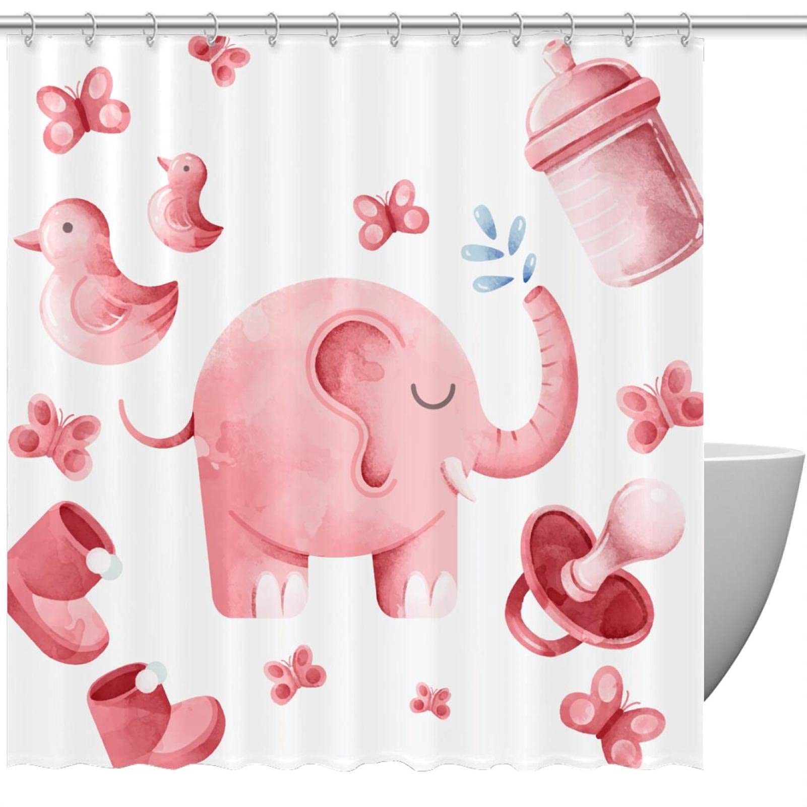 Rideau de douche éléphant rose imperméable de taille standard 183x183 cm