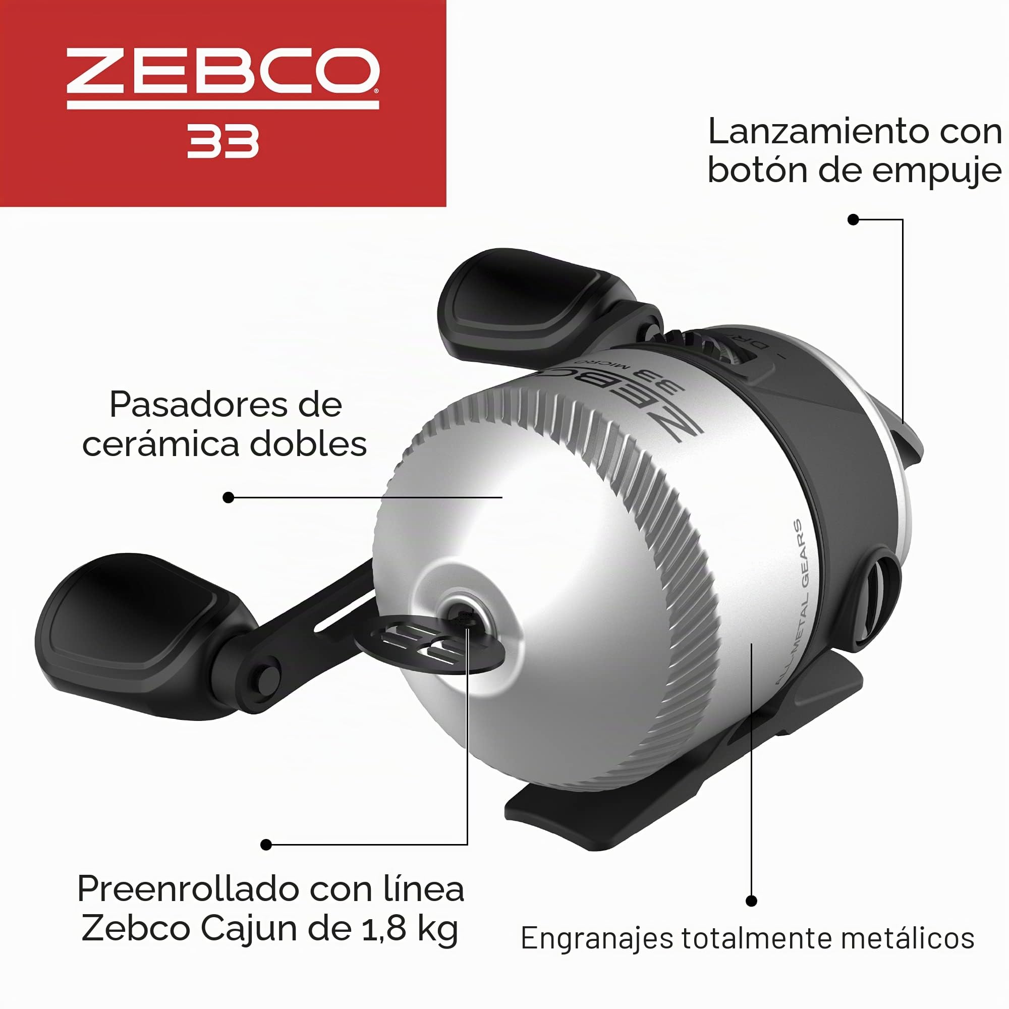 Carrete de Pesca Zebco 33 Micro Spincast, Carrete tamaño 10, recuperación Intercambiable para Mano Derecha o Izquierda, Alerta de mordida integrada, prebobinado con línea Zebco Cajun de 4 Libras,