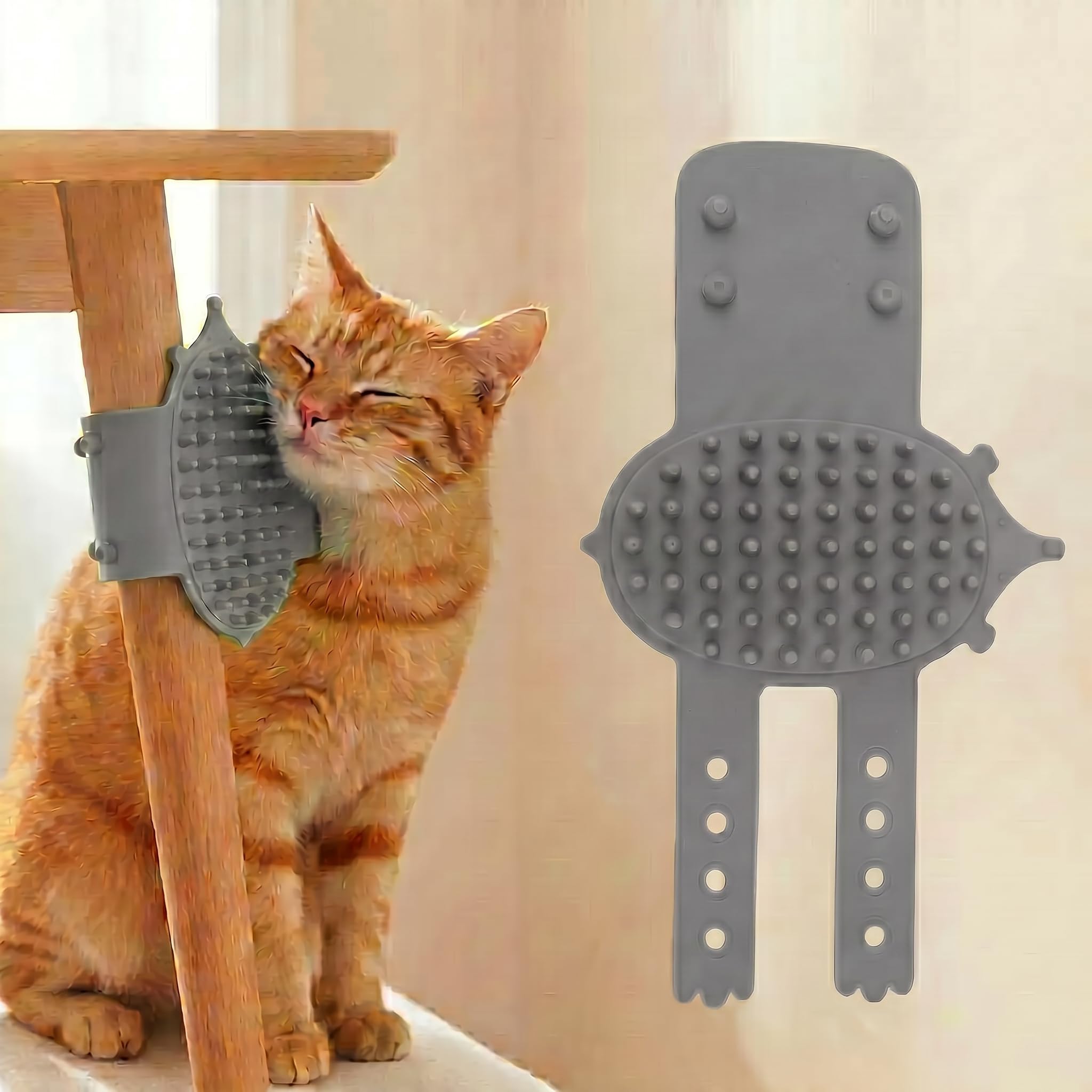 1 Piece Soft Wall Corner Massage Brush with Adjustable Straps, Interactive Scratching Comb for Indoor Cats and Kittens, Furniture Protector Tools (Grey)