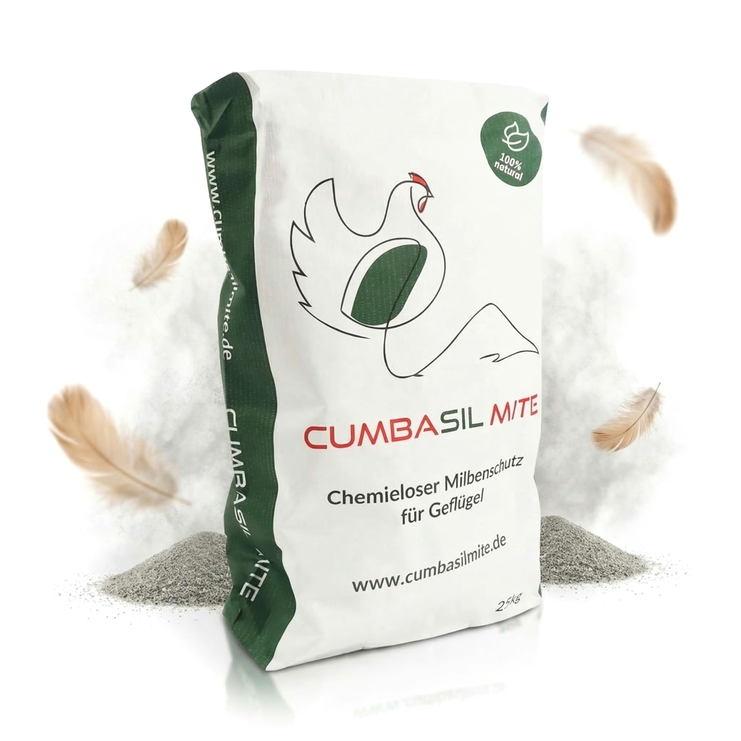 Cumbasil Mite Staubbad für Hühner 25kg, Sandbad Pulver gegen Milben, Milbenmittel Hühner, natürlicher Milbenschutz, Puder