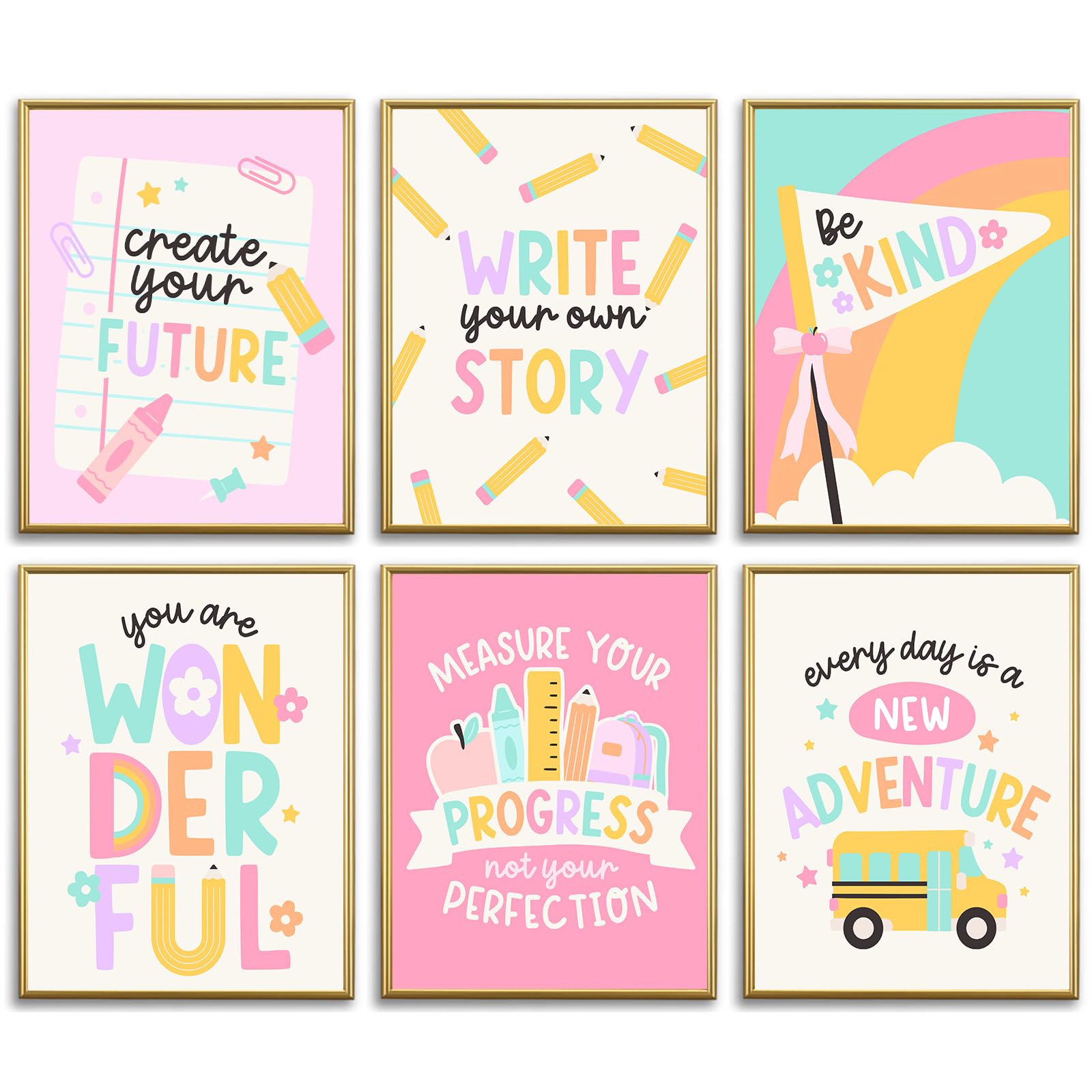 Motivational Posters for Classroom,Inspirational Quote for Teachers Students,Growth Mindset Artwork Positive Affirmations Charts for Kids, Nursery, Homeschool, Preschool, Bulletin Board Daycare Decor