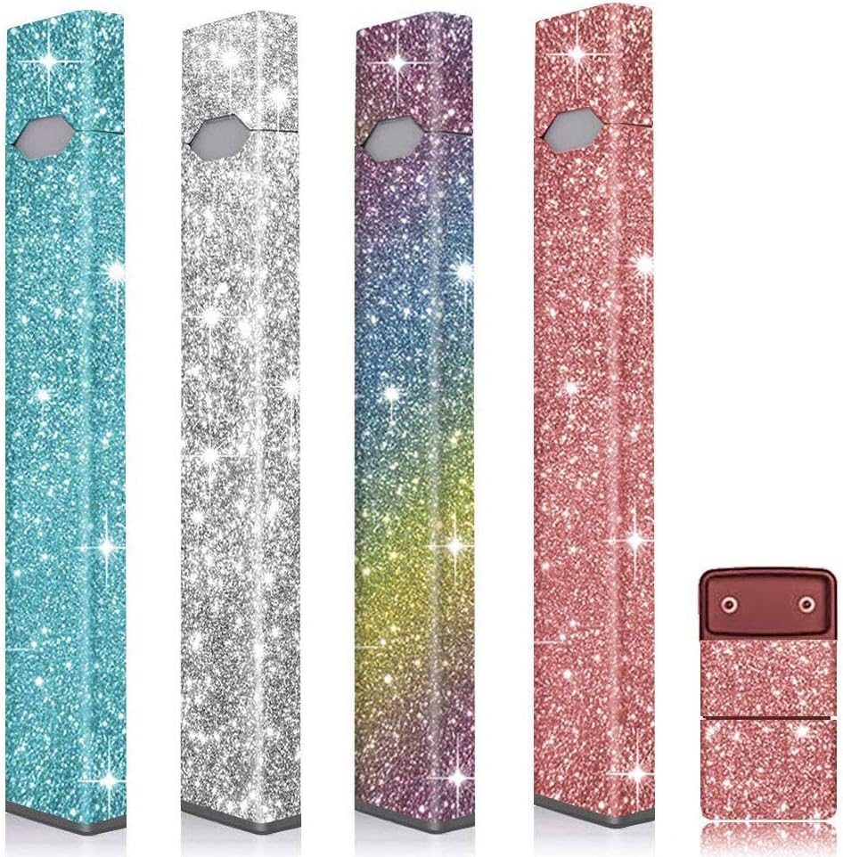 4Pack Skin | Sticker | Wrap | Decal | Case | Cover for JUUL and Charger, Rose Red Silver Blue Colorful Glitter, Shock-proof Scratch-proof Sleeve Shield Cap (No Device Included, Contain Charge Cover)