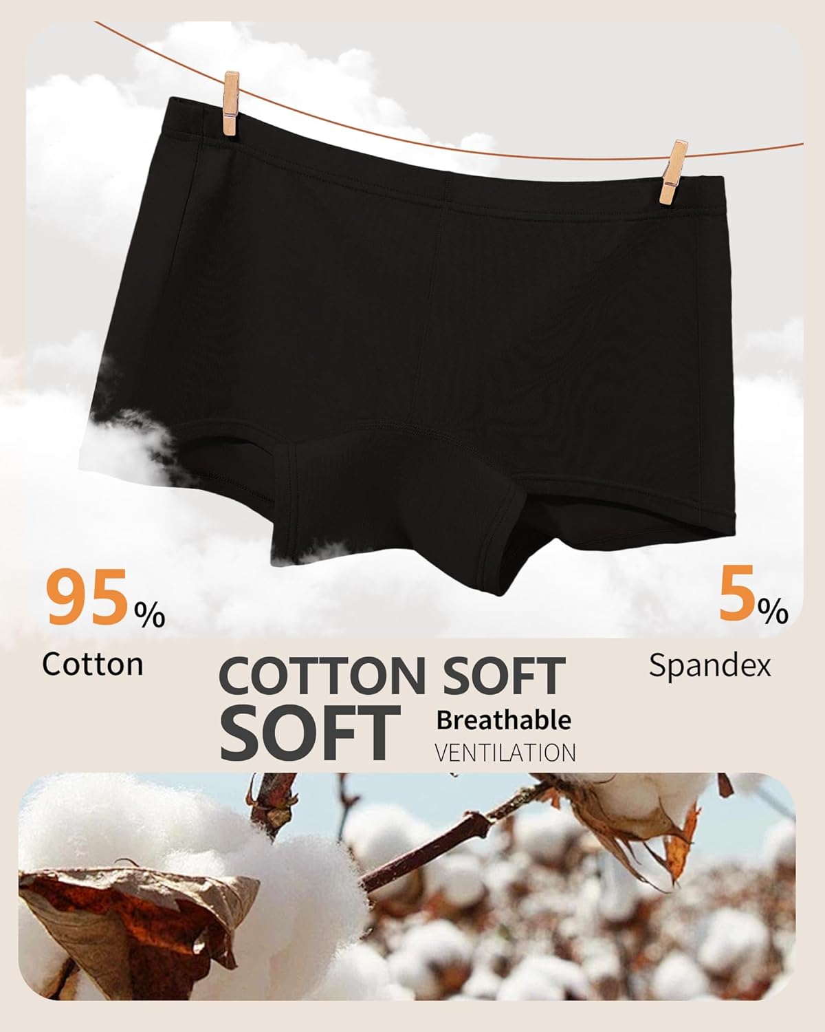 Women's Boyshorts Underwear Cotton, Full Coverage Panties, Womens Boyshort Boxer Briefs Breathable for Women 4 Pack - Image 2