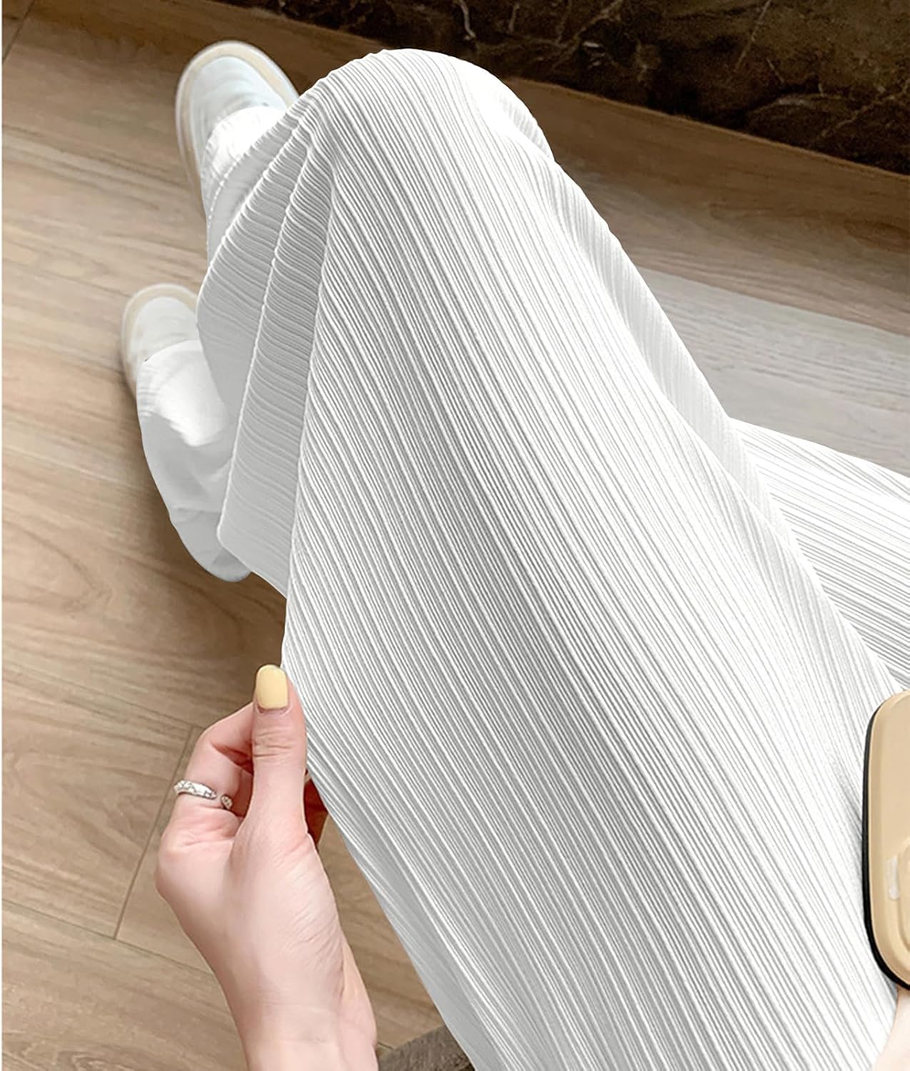 Women's Wide Leg Casual Pants Summer Lightweight Elastic Waist Lounge Beach Palazzo Baggy Pant with Pockets