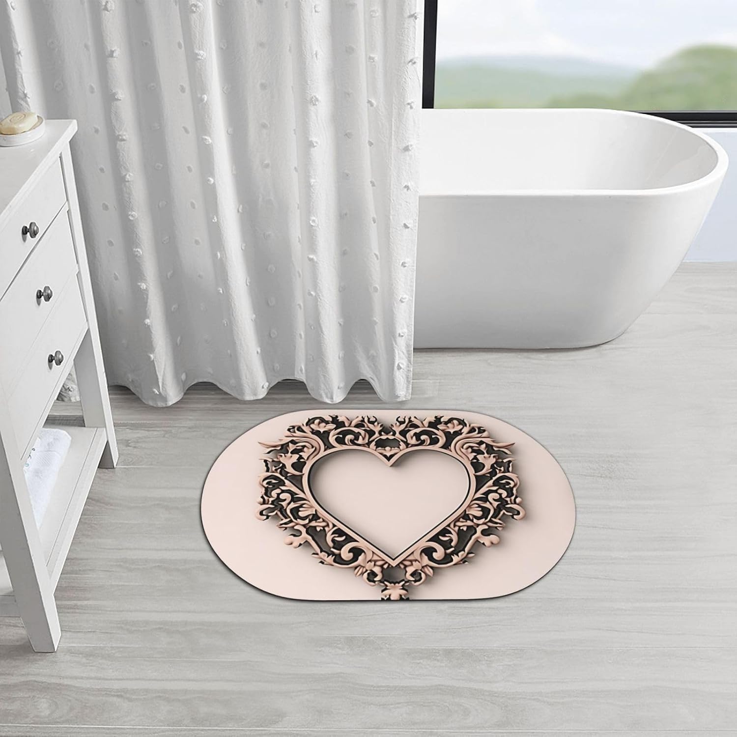 Stone Bath Mats Heart Shaped Frame Diatomaceous Earth Bath Mat Super Absorbent Bathroom Floor Mat Quick Drying Diatomite Shower Mat for Shower Bathtub Bathroom Accessory 16x24in