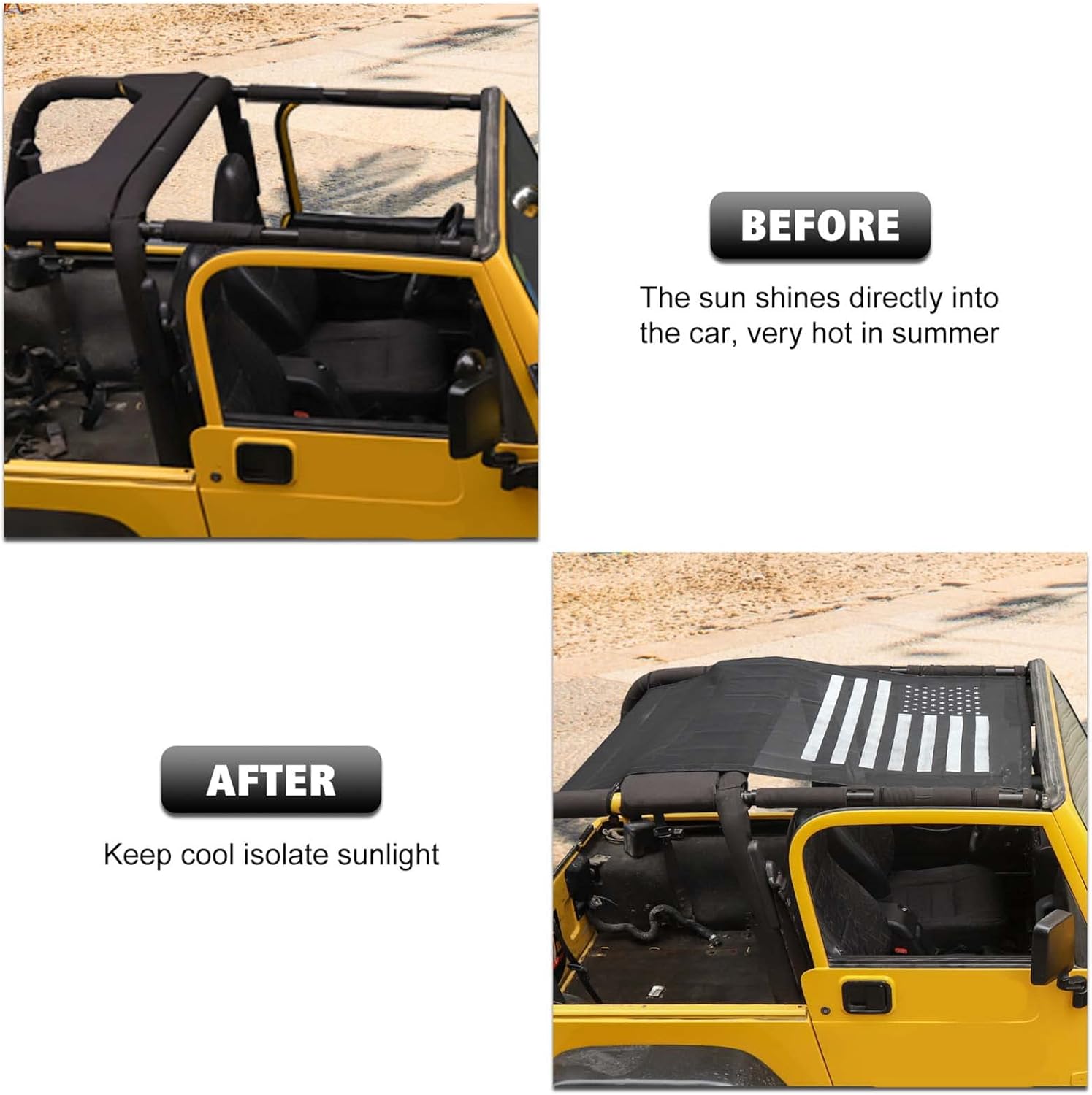 RT-TCZ Mesh Bikini Sunshade Top Cover Provides UV Sun Protection for 1997-2006 Jeep Wrangler TJ & Unlimited (US Flag)