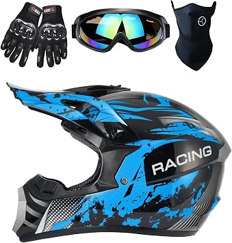 Youth Kids Dirt Bike Helmet DOT Certified | Motocross ATV Quad Go-Kart 4-Wheeler BMX MX UTV Electric Street Bike Off-Road Motorcycle Helmet Combo Goggles Gloves Mask