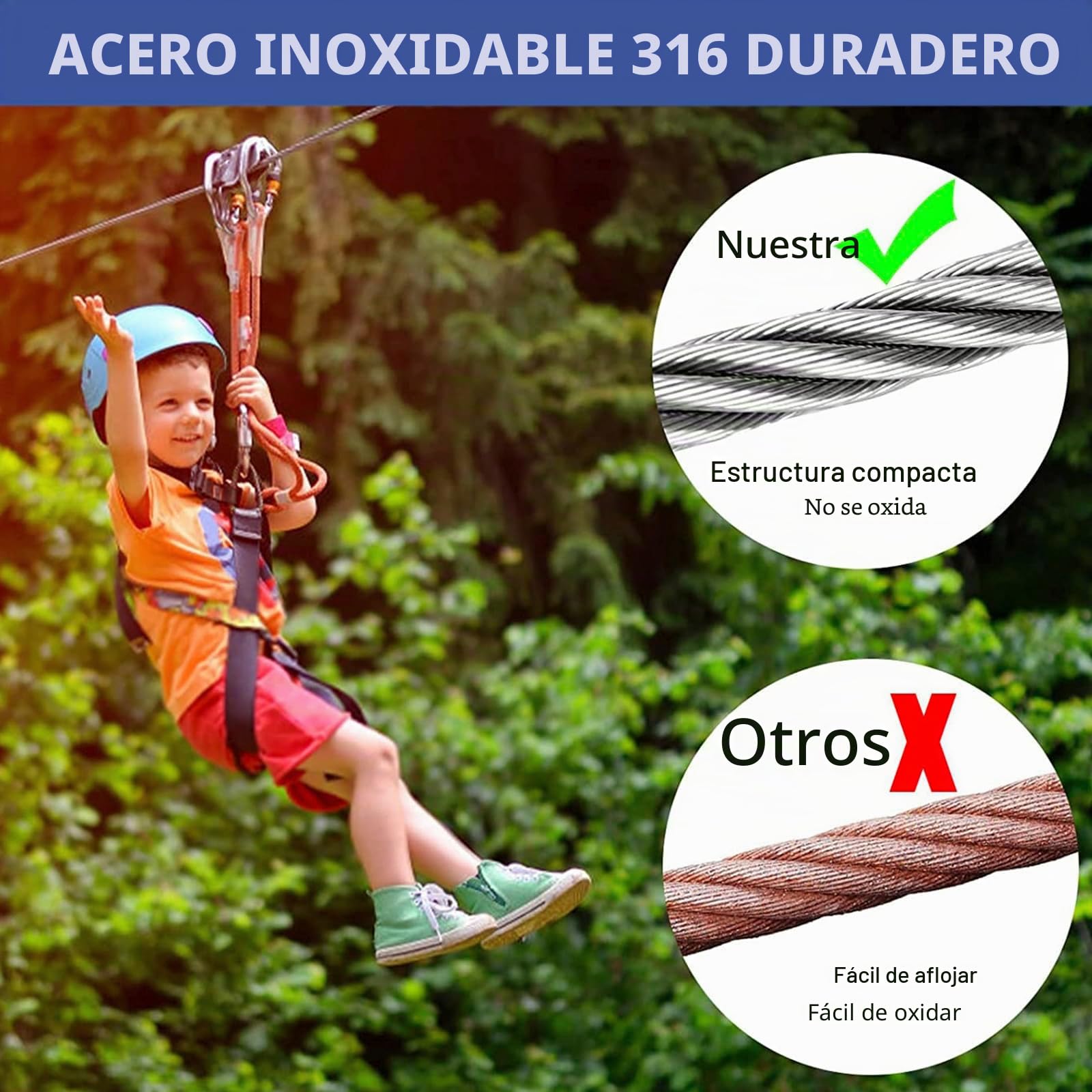 8MM Cable De Acero Inoxidable 316,Cable De Avión De Grado Marino De 7x19 Hilos,Cuerda De Alambre De Acero Para Tirolesa De Patio,Elevadores De Barcos,Barandilla De Cubierta,76M/250FT