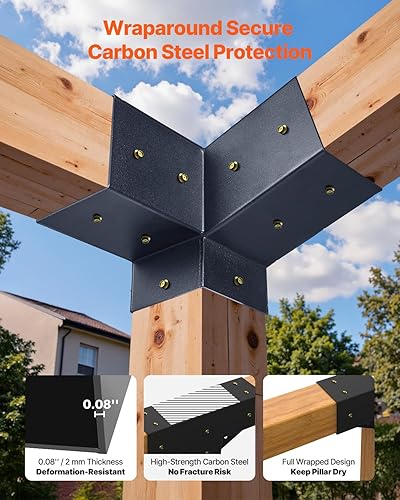 Miniatura 95 de VEVOR Kit de soporte para pérgola de 6 x 6 pulgadas (tamaño interior 5.6 x 5.6), 4 piezas de soporte de esquina resistente de 3 vías, kit de base