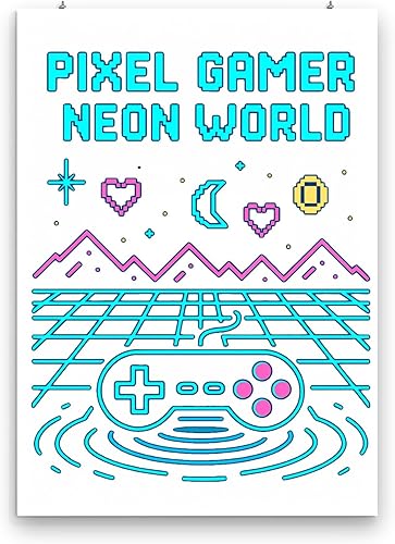 Miniatura 3 de Electric Color Pixel Mountains Poster - Retro 8-Bit Arcade Wall Art - Gloss Paper Finish - Gaming Room Decor