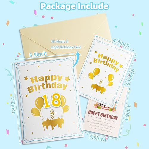 Miniatura 6 de Tarjeta de cumpleaños musical emergente de 18 años con vela ligera y soplable, tarjeta retro 3D de 18 años con canción "HAPPY", efecto de sonido de