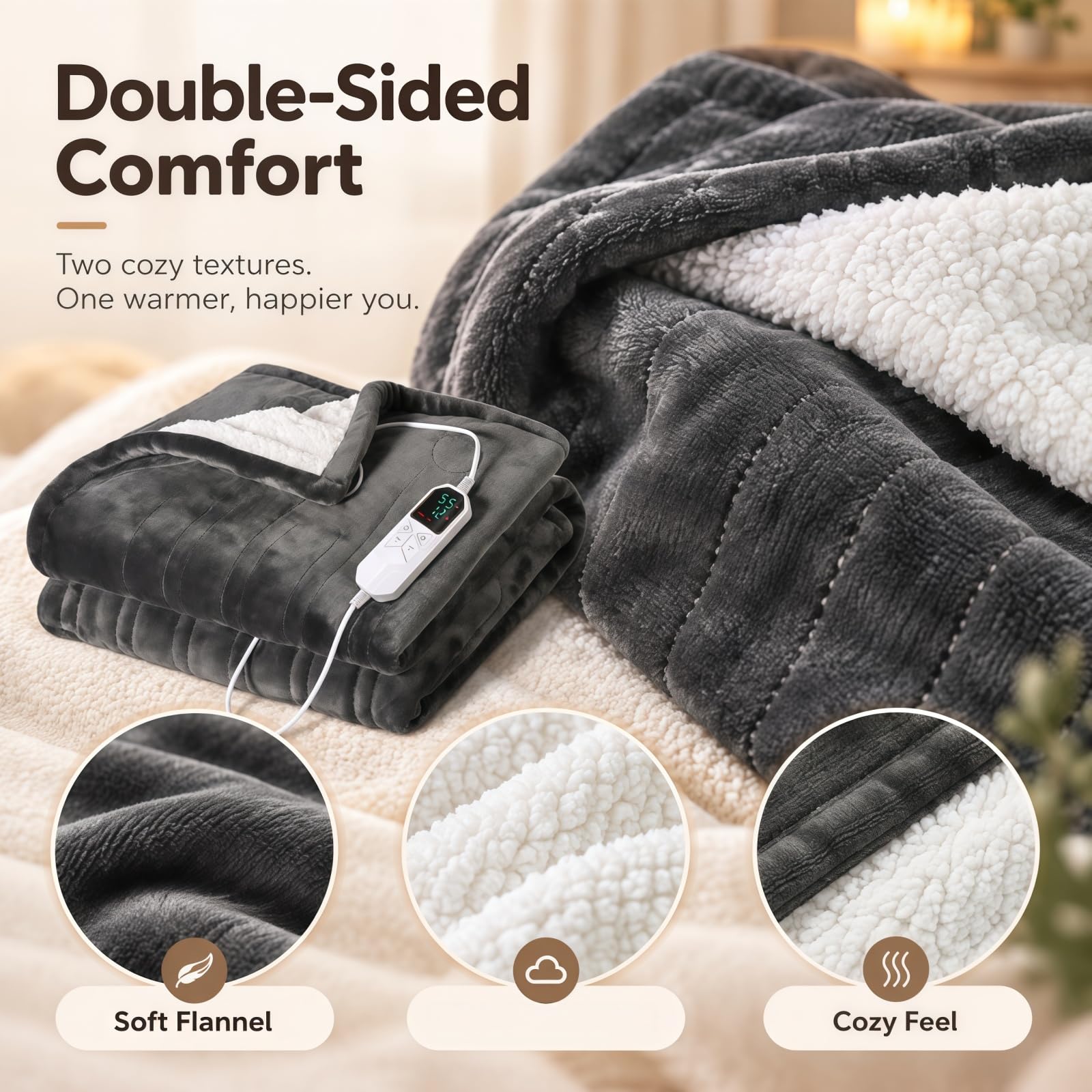 Coperta riscaldata portatile, scialle, coperta riscaldata USB, 213 x 228 cm