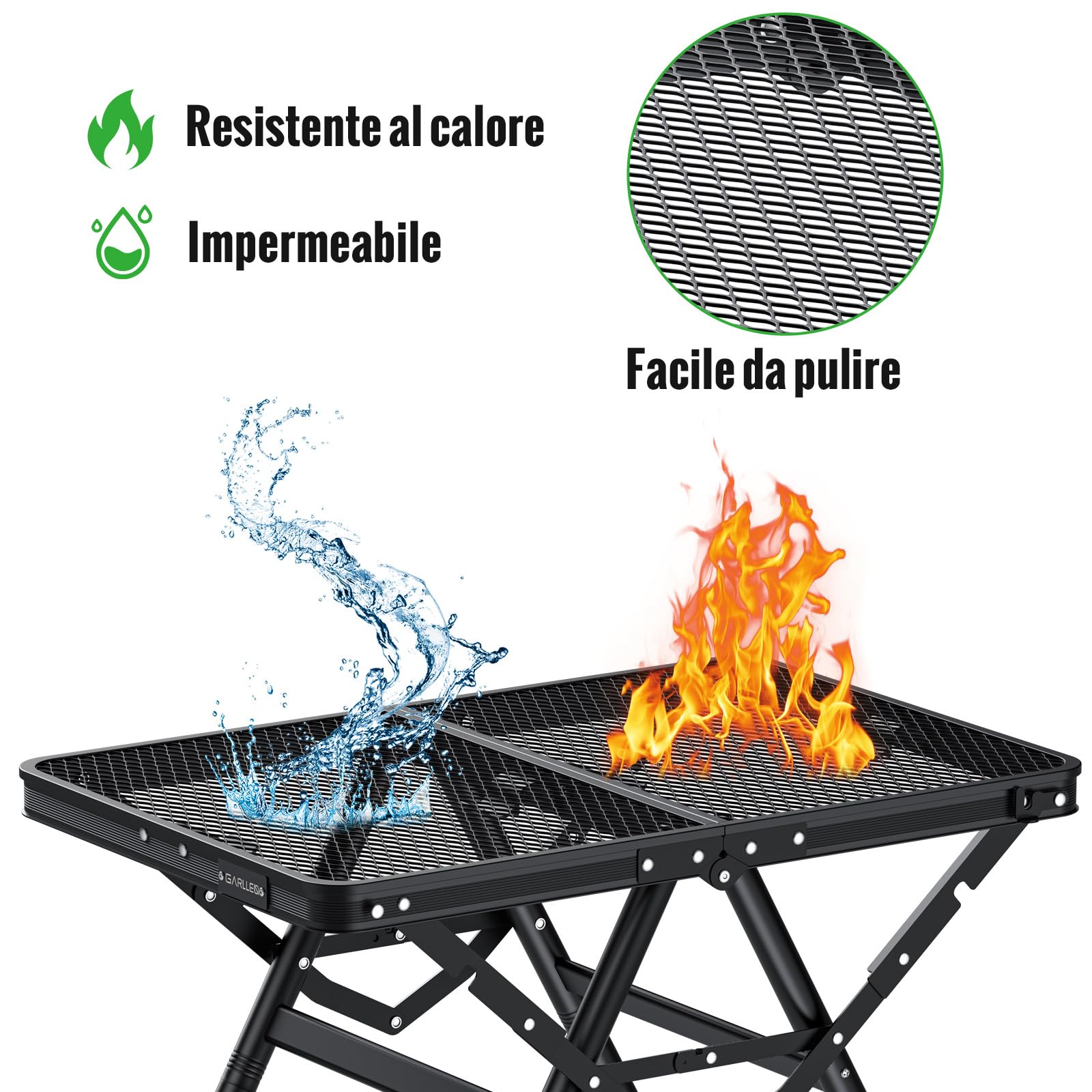 GARLLEN Tavolo Pieghevole per Barbecue,60x40 cm,3 Altezze Regolabili (25/48/71 cm),Supporto a Forma di X,Tavolo da Giardino in Alluminio,Nero,per Pesca Picnic Spiaggia
