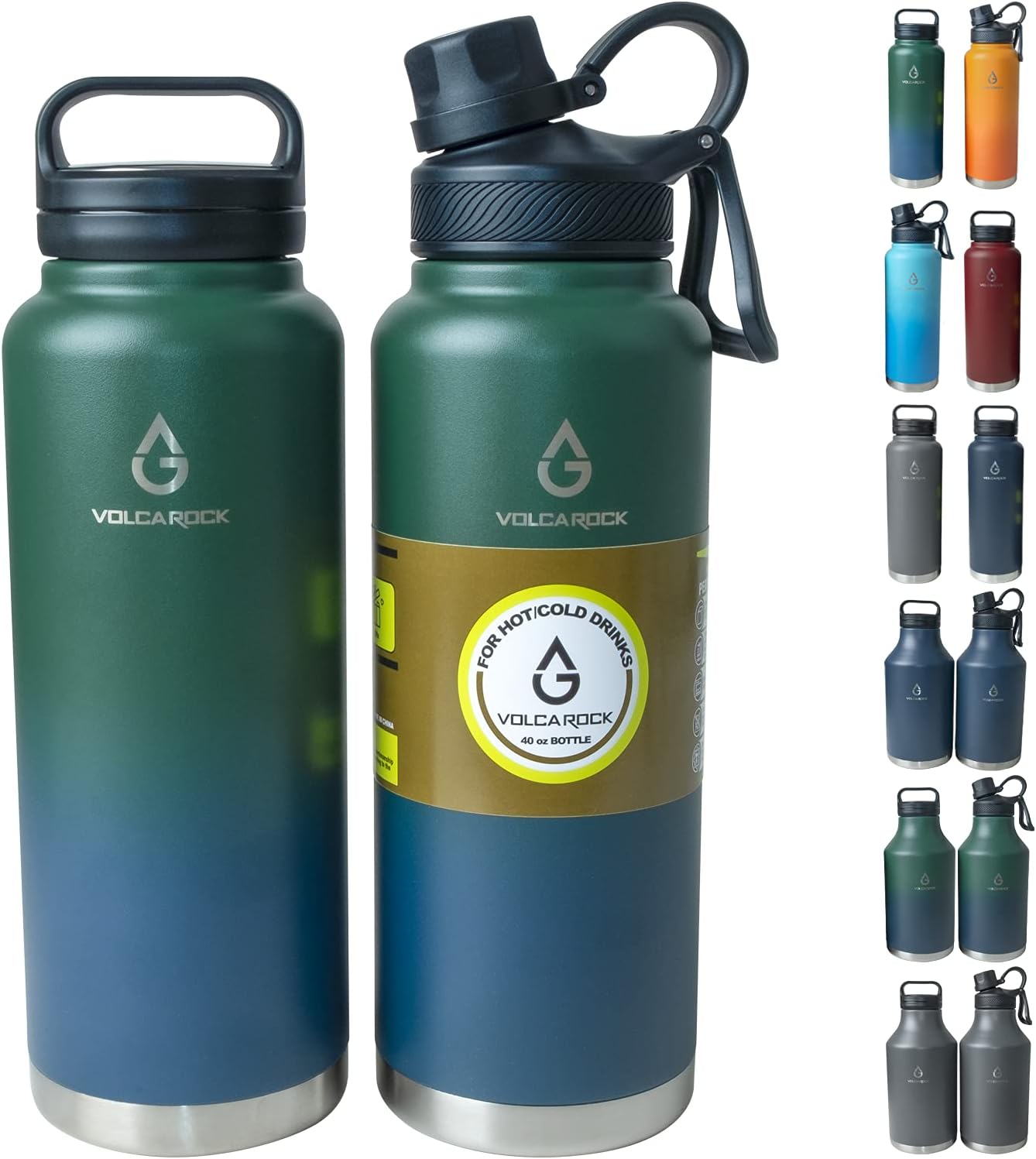 VOLCAROCK Insulated Sports Water Bottle - 40/64 Oz Hydro Vacuum Insulated Flask, BPA Free Double Wall Stainless Steel Water Bottle for Cold Hot Beverages, Durable Leakproof and Dishwasher Safe : Home & Kitchen