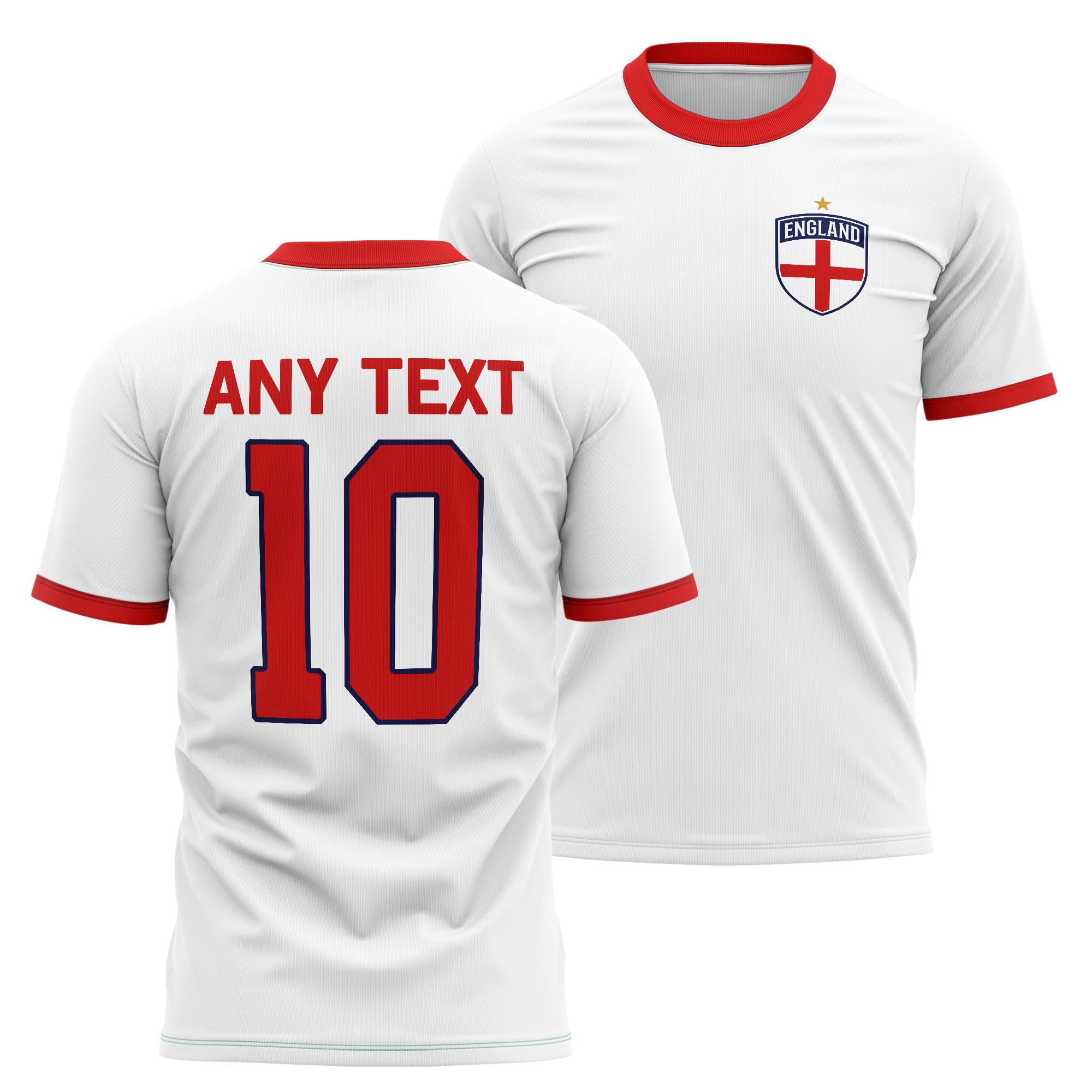 Purple Print House England Mens Ringer T Shirt - Custom Name Number Badge White Red Football Tshirt Fan Dad Grandad Gift, XXL, White/Red
