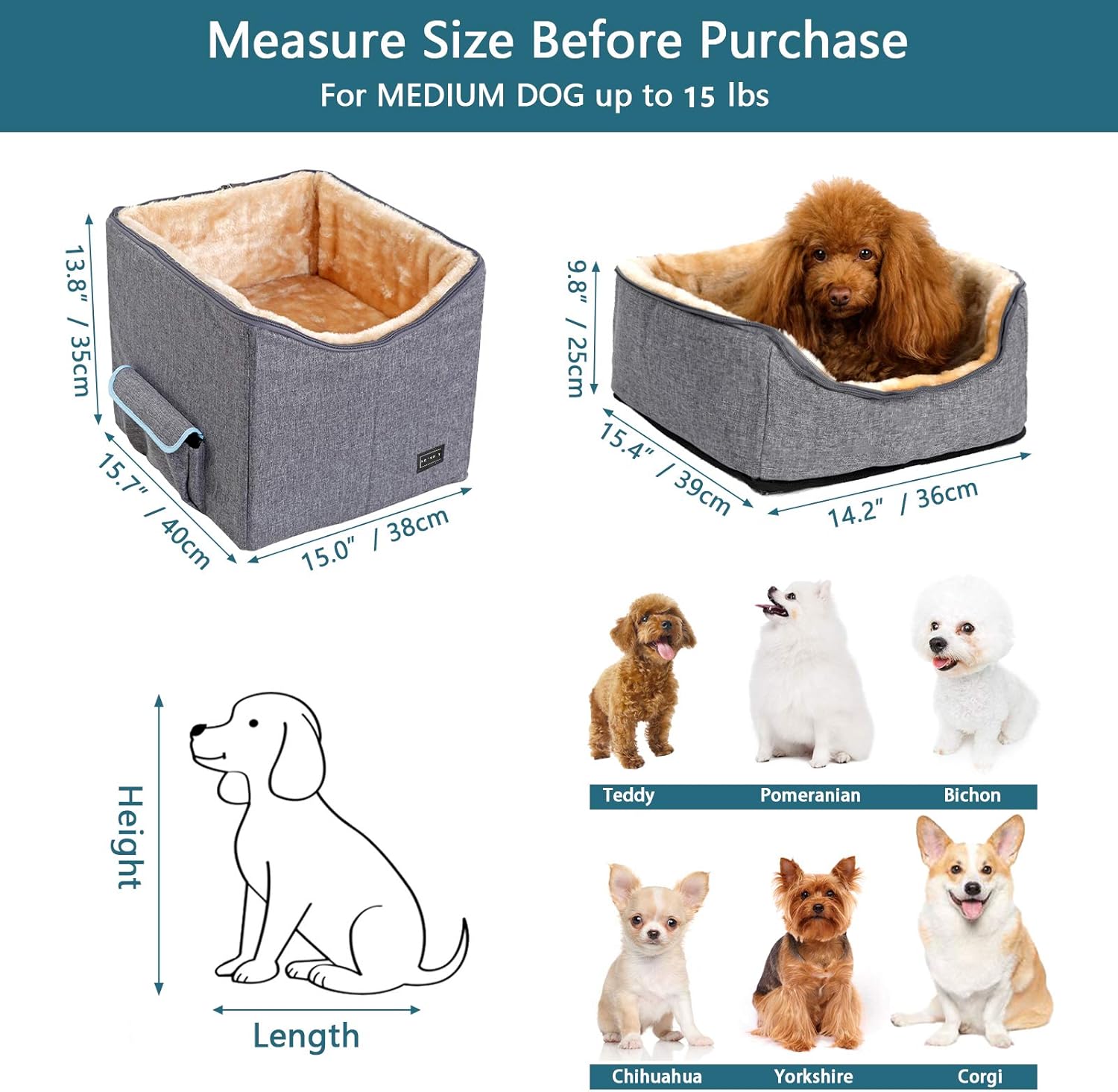 Petsfit Dog Car Seat, Pet Travel Car Booster Seat with Safety Belt, Washable Double-Sided Cushion and Storage Pocket for Small Pet, Small : Pet Supplies