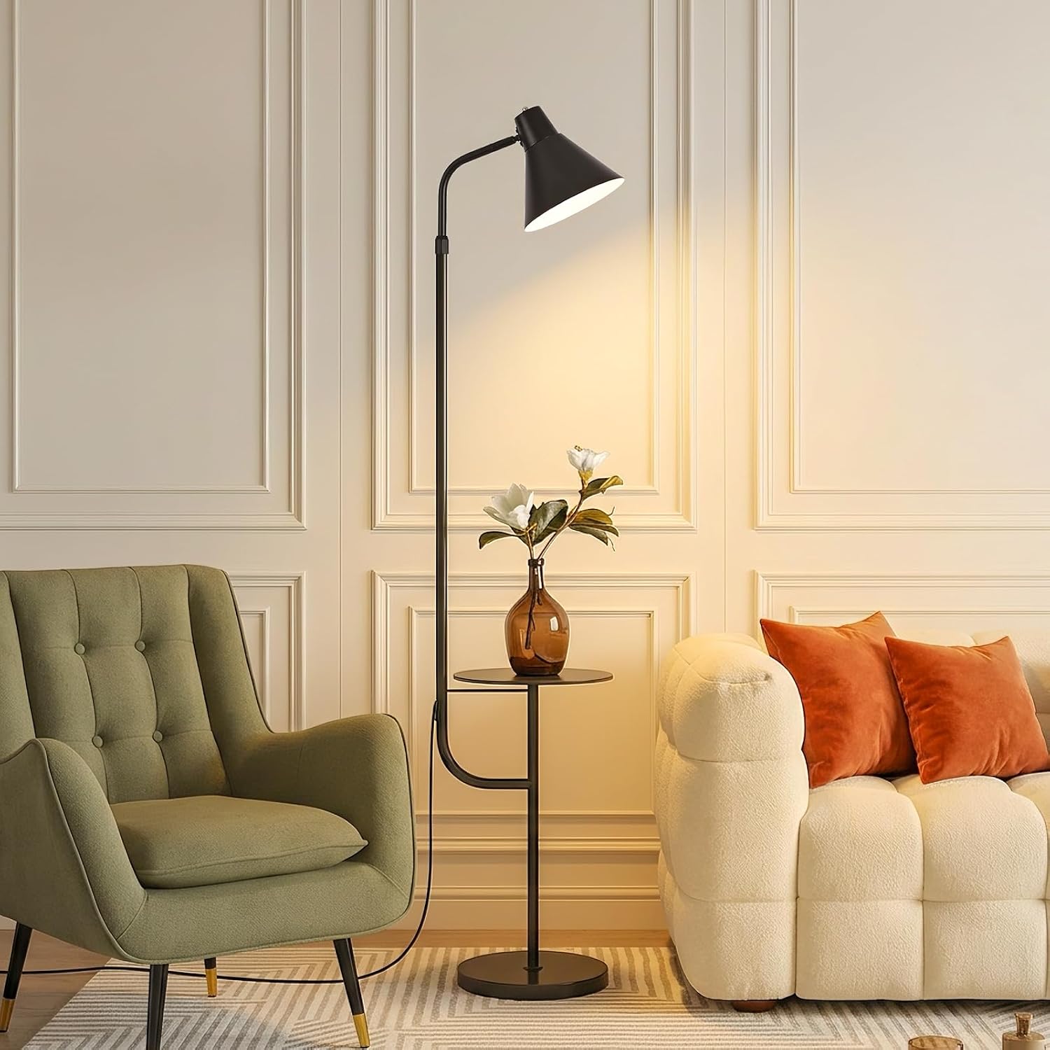 Black Floor Lamp with Shelf, Dimmable LED Reading Standing Lamp Black Floor Lamp with Shelf, Dimmable LED Reading Standing Lamp