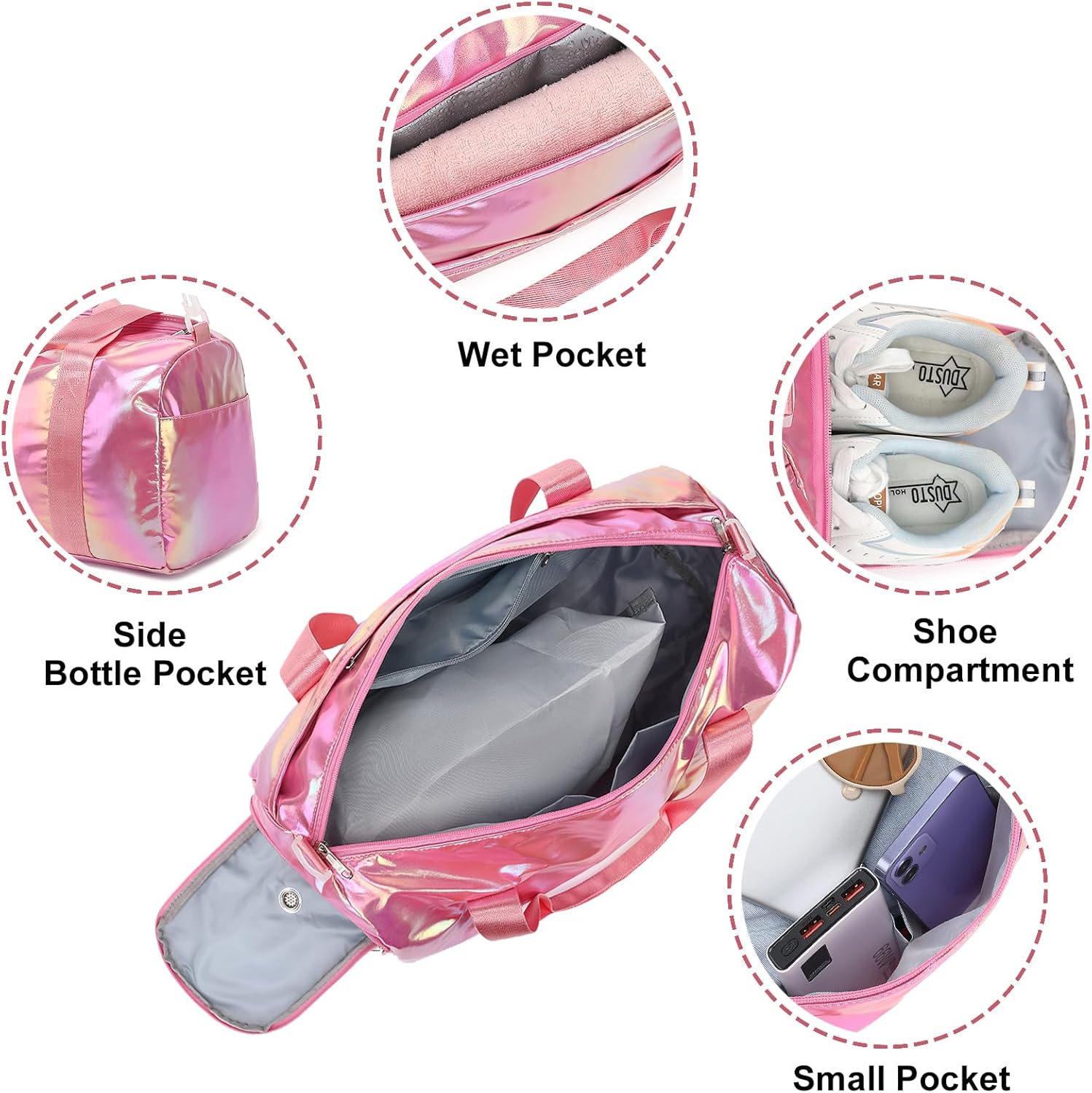 Gym Bag Sports Duffle Bag with Wet Pocket Weekender Overnight Bag with Waterproof Shoe Pouch and Air Hole for Girls Kids Women Travel Foldable Bag - Image 9