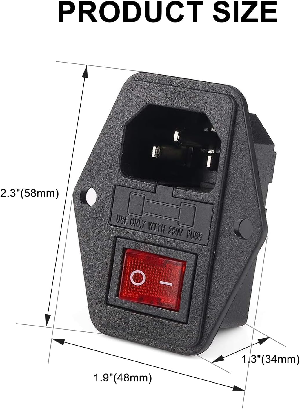 RuoFeng 2 Pcs 3 Pin IEC320 C14 Power Connector Inlet Module Plug 5A Fuse Switch Male AC Power Socket Black Red Button 10A 250V for Lab Equipment Medical Devices