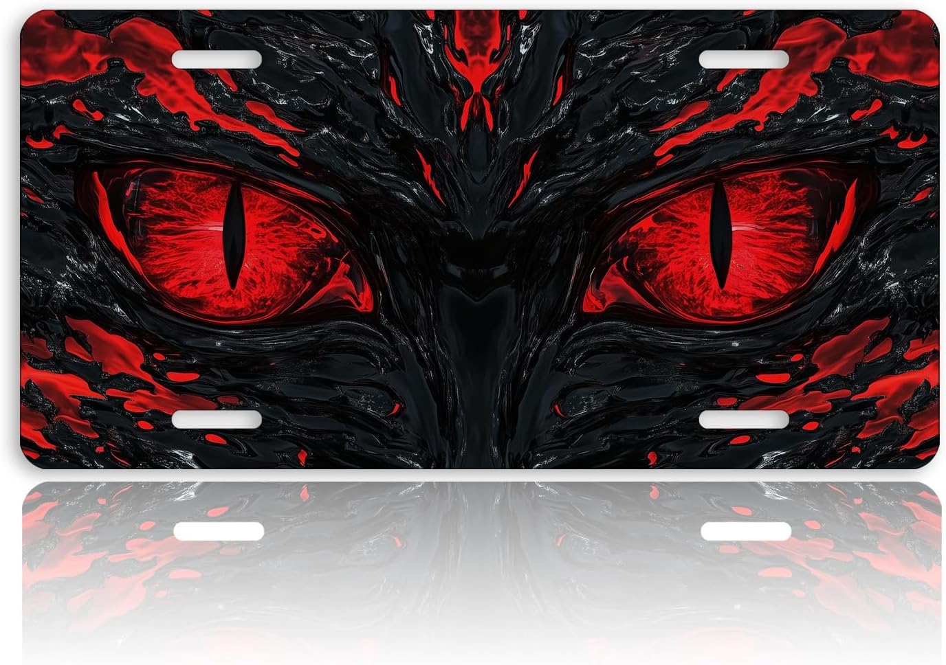Dragon Front License Plate for Women Cool Red Eyes Black Lava Car Vanity Plates Decorative Aluminum Metal Cute Novelty License Plate Cover for Men 6x12 Inch (4 Holes)