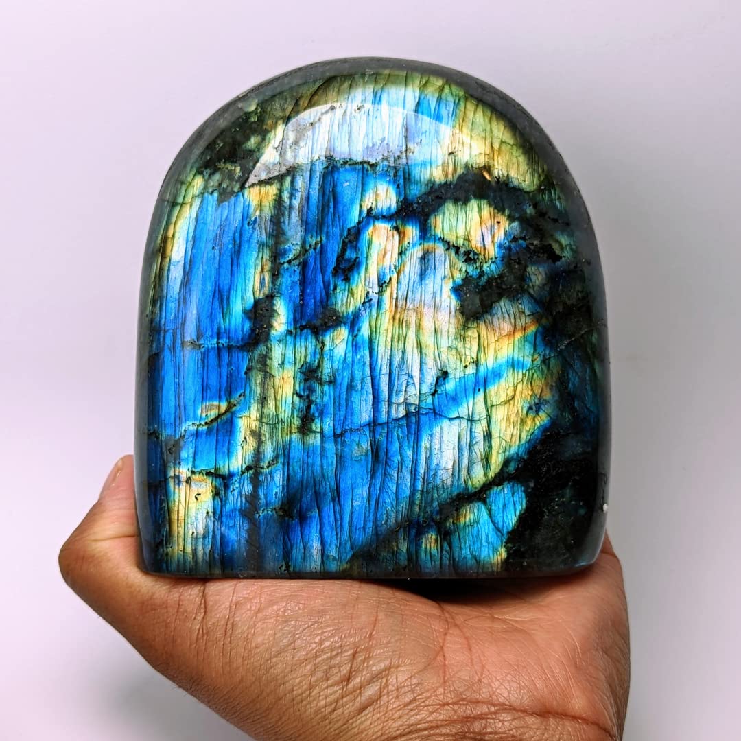 Labradorite, Grosse pierre naturelle, Forme libre à poser 100% fait-main dans notre atelier, pierre Haute Qualité Ethique pour Lithothérapie, Bien-être, Méditation…