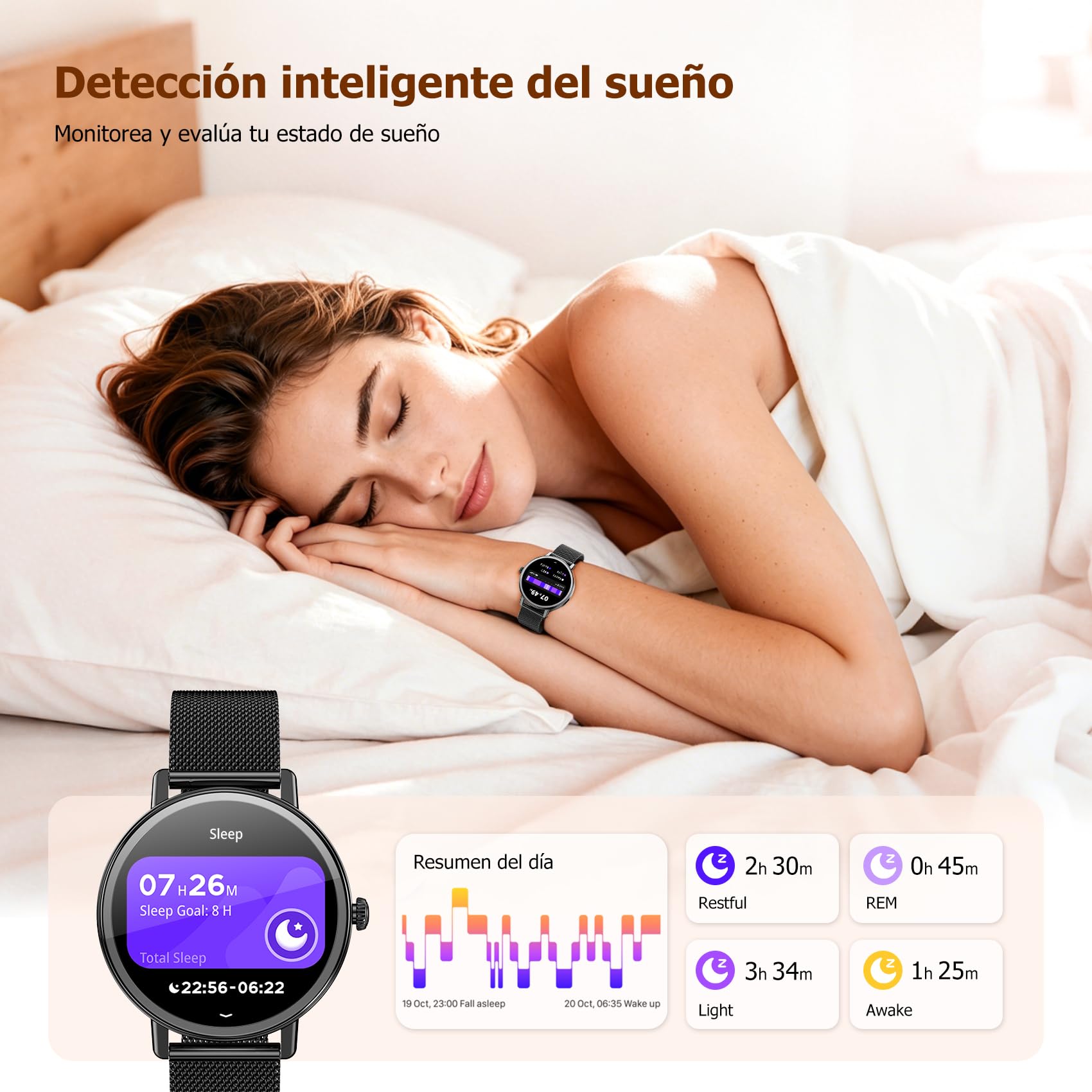 IOWODO Reloj Inteligente Mujer con Llamadas Bluetooth, 1.26" Smartwatch Mujer Elegante con 2 Correas, 24h Pulsómetro/SpO2/Sueño, 100+ Modos Deporte, IP68, Pulsera Actividad para Android iOS