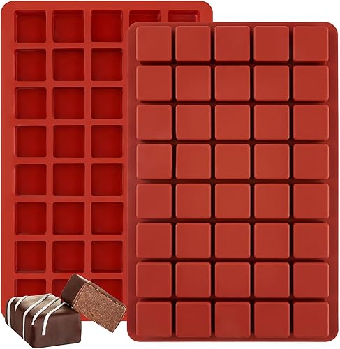 JOERSH 2 moldes cuadrados de silicona para caramelos duros para chocolate, trufas, ganache, gelatina, praliné, brownie, mantequilla, bandeja de