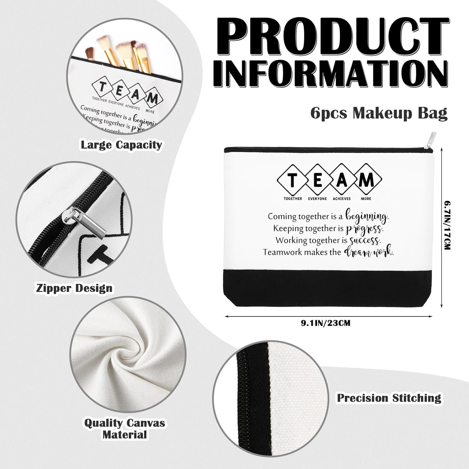 Cunno 12 Pcs Team Appreciation Tote Bag Women Employee Gift Team Together Canvas Makeup Bags for Worker Staff Coworker Nurse Teacher