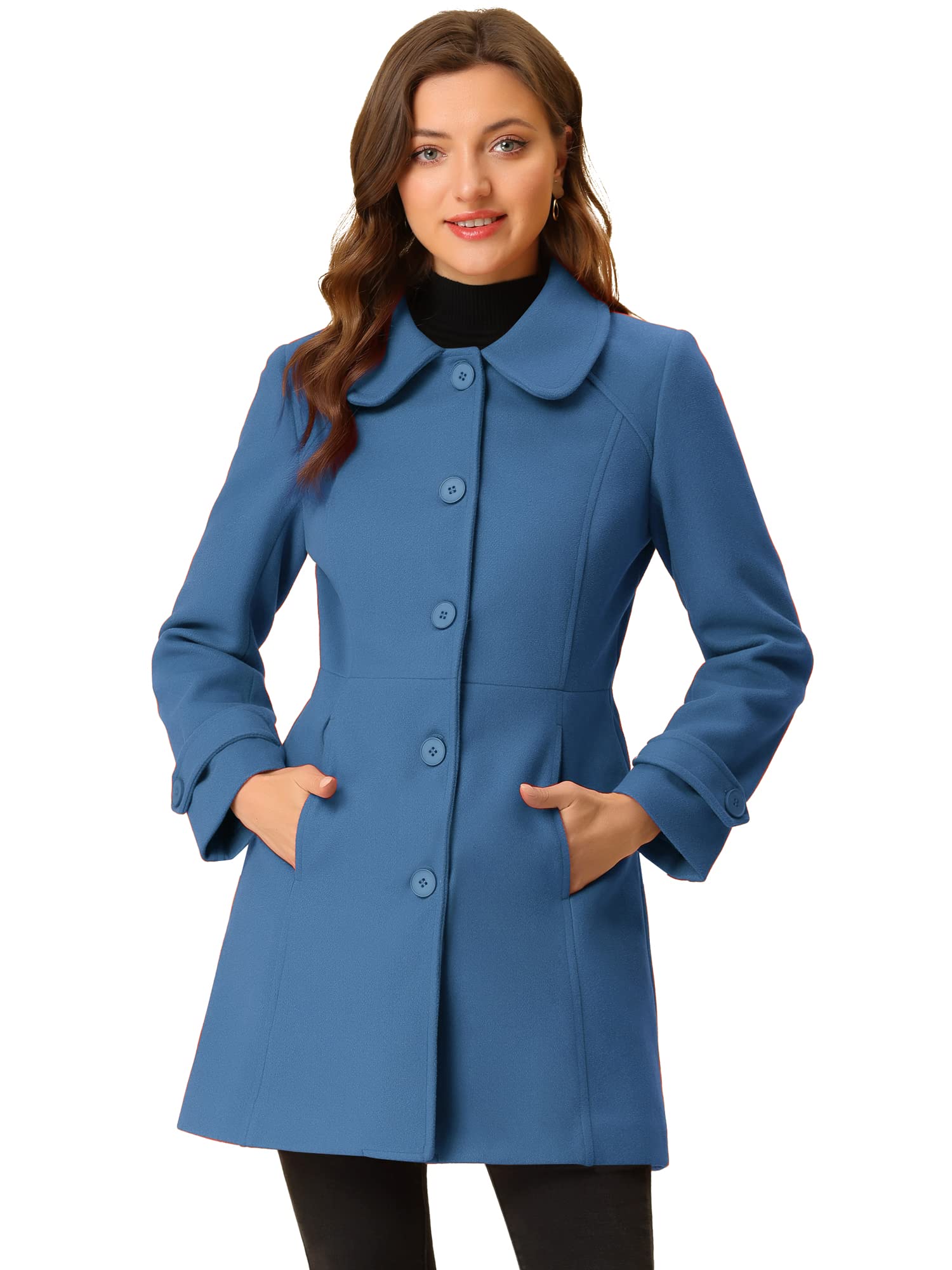 Allegra KWomen's Peter Pan Collar Single Breasted Button Front Winter Coat