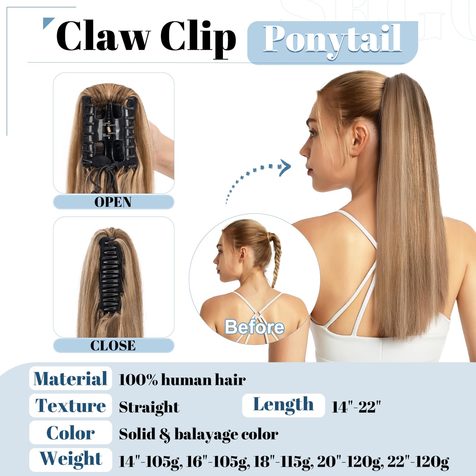 SEGO Coda Capelli Veri Extension Clip Pinza Cavallo Ponytail Naturale Remy Human Hair Lisci 35cm Fascia Unica 105g - # Castano Cioccolato balayage Biondo Scuro