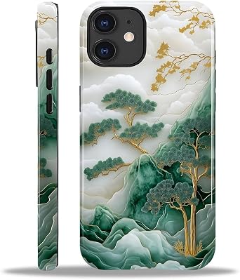 Compatible with iPhone 11 Case,Hybrid 2-Layer Hard Shell Silicone Case - Mountain Tree Landscape - Scratch Resistant Shockproof Cover