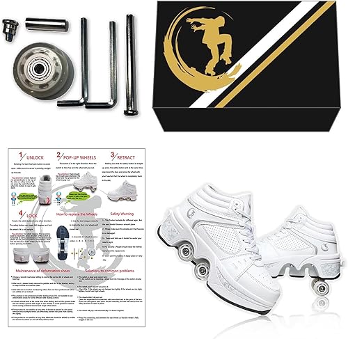 Miniatura 7 de Zapatos de patinaje para mujer, cuatro rondas, zapatos de patines de ruedas para niños que se convierten en patines de ruedas, zapatos ligeros al