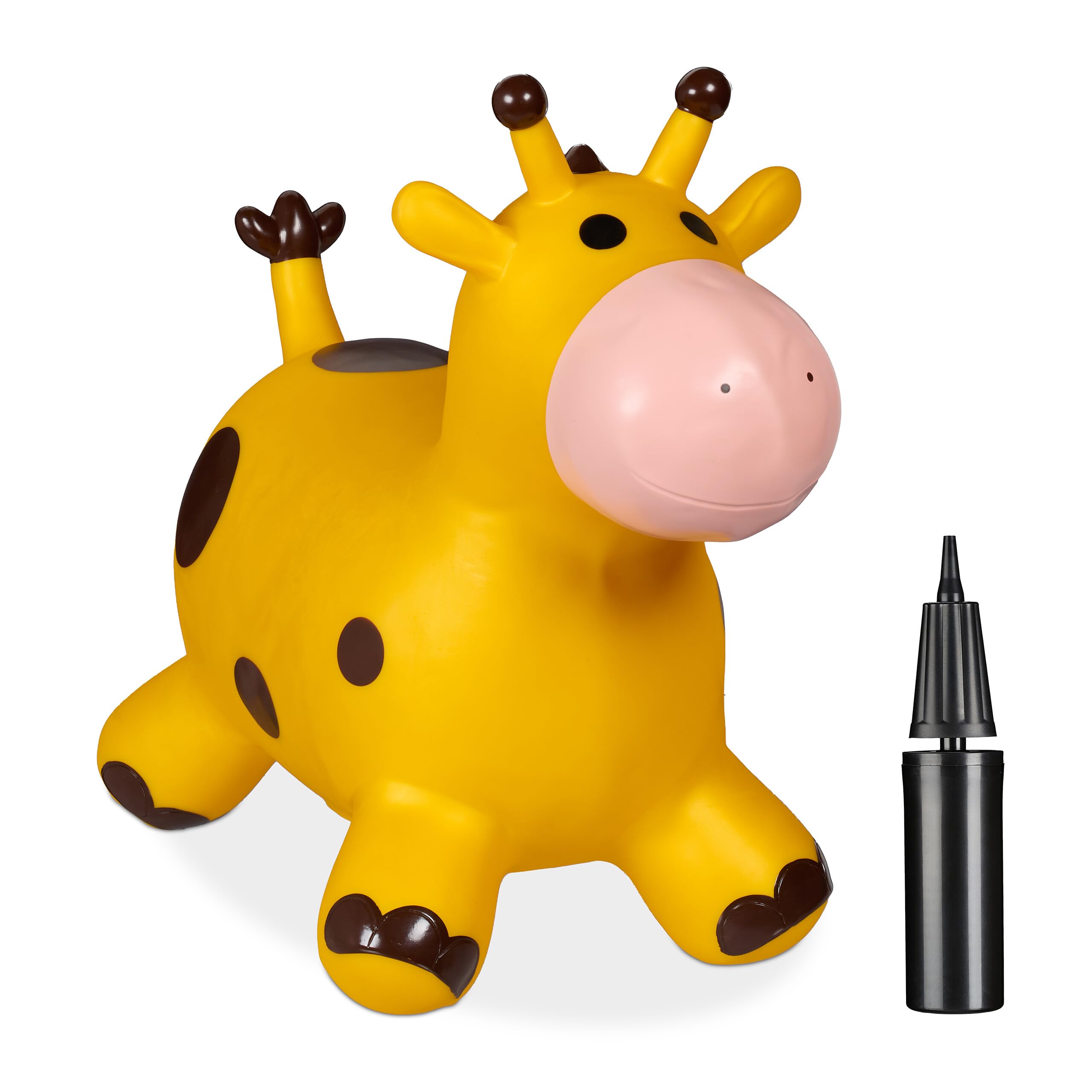 Relaxdays Inflatable Giraffe Hopper, Bouncing Toy, up to 50 kg, BPA Free, Kids from 3 Years, with Air Pump, Yellow/Brown