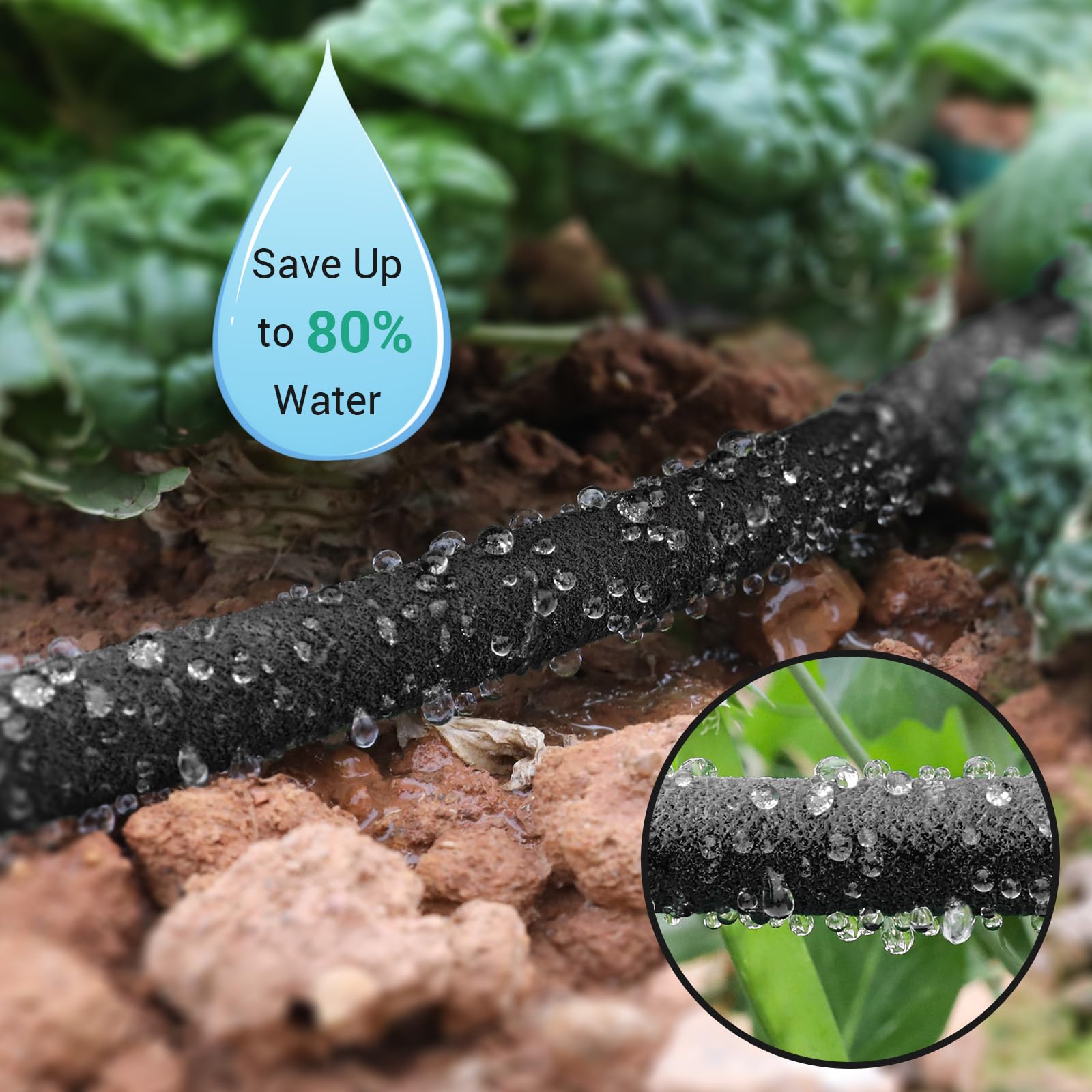 Tuyau d'Arrosage Extensible de Jardin 50M - TLGREEN - Caoutchouc - Noir - 12 mm - 5.3 kg - Accessoires inclus - 1 x 50m