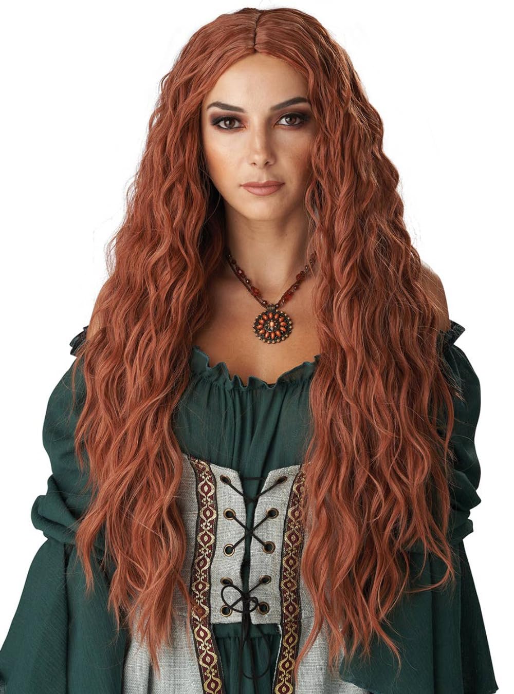 CaliCo, Renaissance Maiden, Women's Long Wavy Auburn Costume Wig, Auburn, Standard