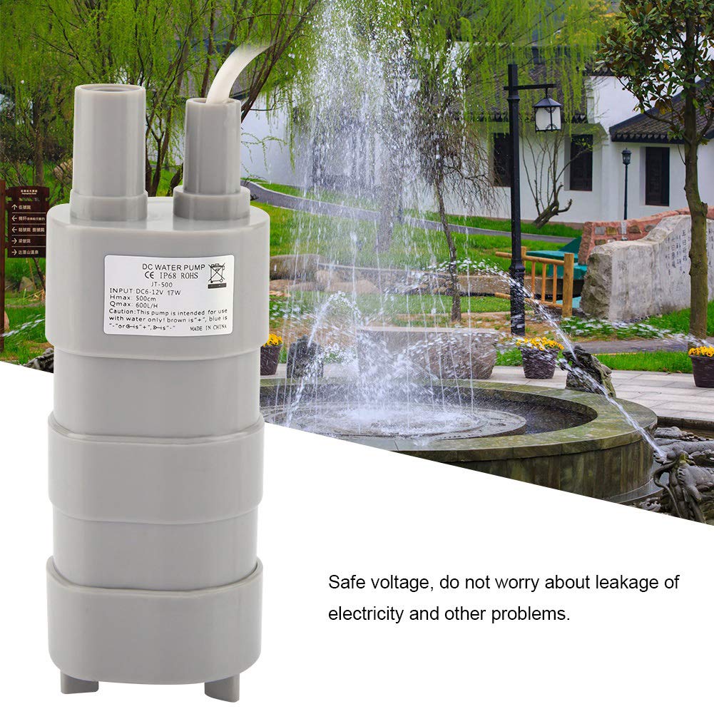 Pompe Submersible DC 12V, 600L/H, Petite Pompe à Eau Immergée pour Aquarium, Étang, Piscine, Jardin, 5m de Levage, 105.9x33.3x38.33mm