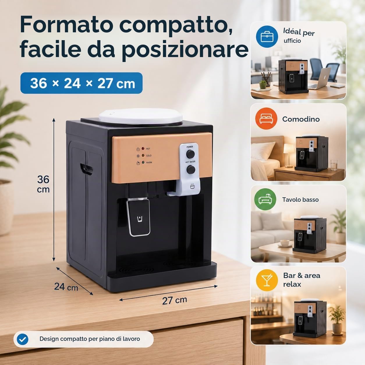 Dispensatore di acqua elettrico da 550 W, fonte di acqua calda e fredda, per ufficio, casa, macchina dell'acqua con vassoio di raccolta acqua rimovibile, per secchi da 3,5 L, 5 L, 10 L, 18,9 L, per