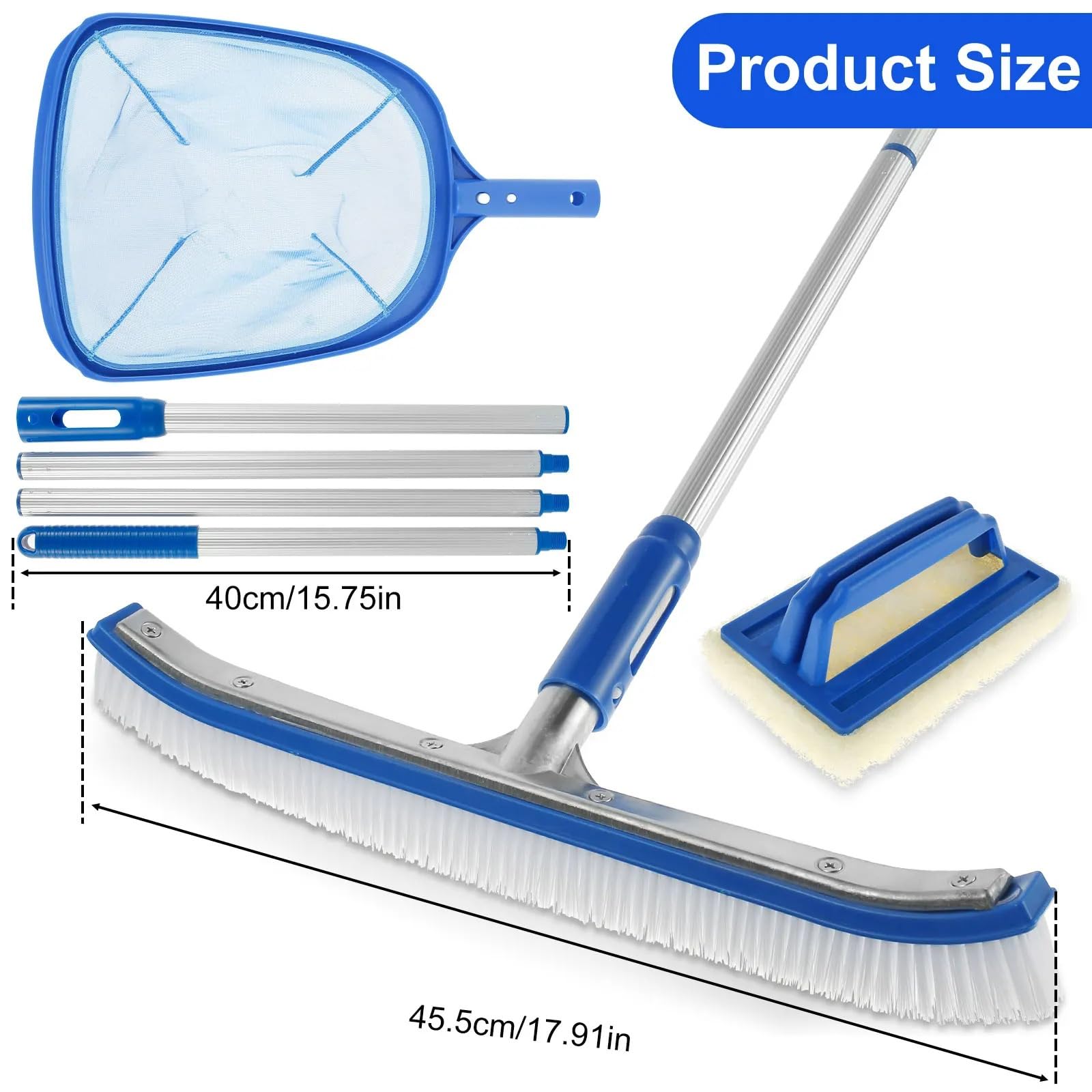 aspirateur Piscine Ensemble de brosses de Piscine Brosse de Nettoyage de Piscine Portable Outil de Nettoyage de désinfection avec poignée de 63 Pouces Kit Piscine