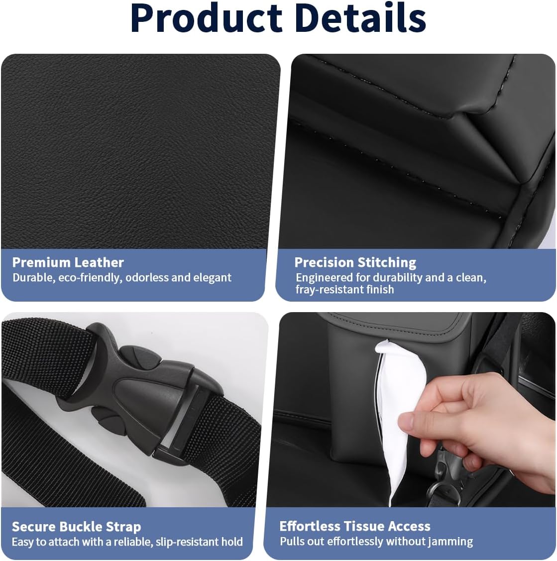 Backseat Car Organizer with Foldable Table Tray, Multifunctional Leather Car Back Seat Storage Organizer with Cup Phone Tissue Holder (Black)