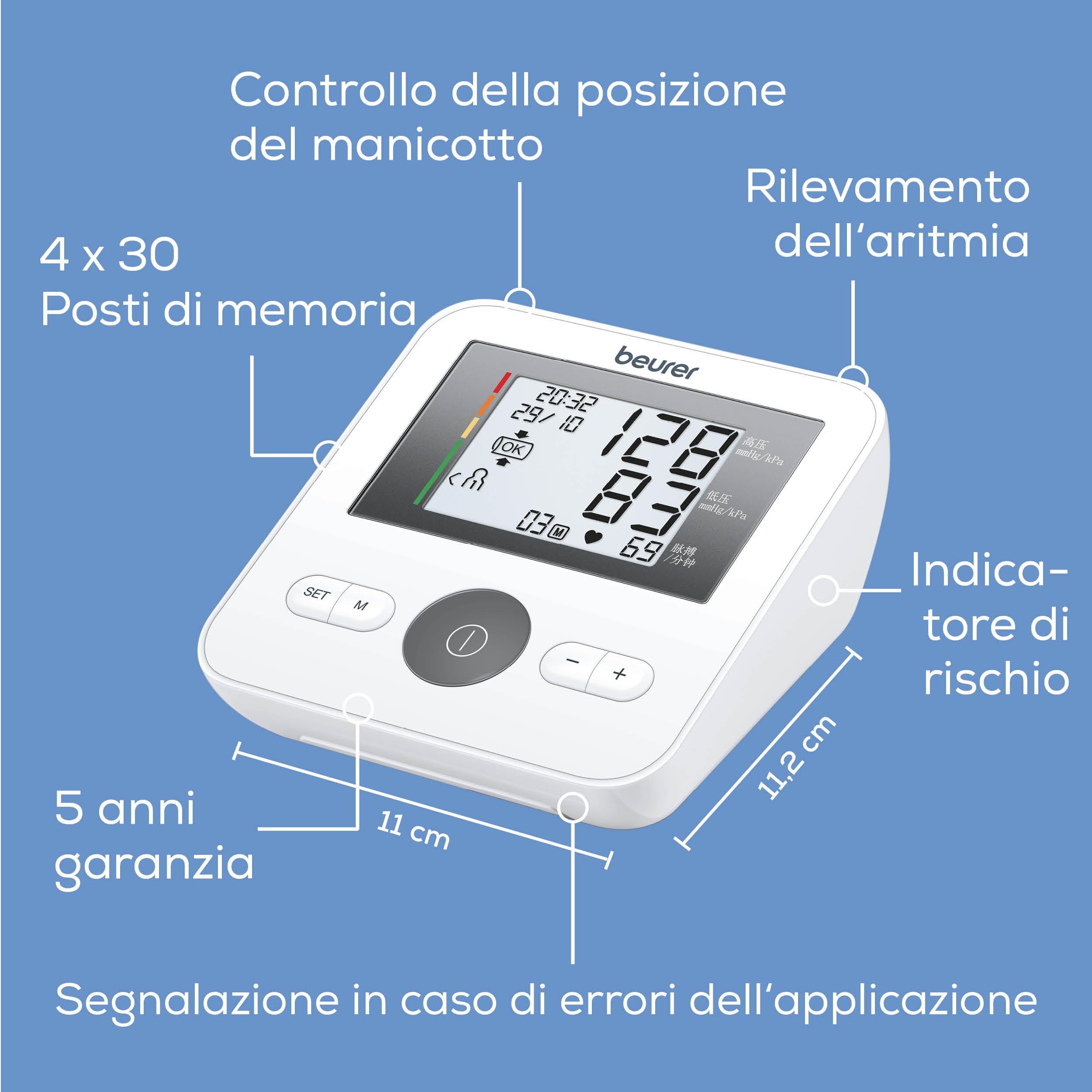 Beurer PO 30 Saturimetro per il Monitoraggio della Saturazione di Ossigeno nel Sangue e del Battito Cardiaco & BM 27 Misuratore di Pressione da Braccio con Display Orizzontale