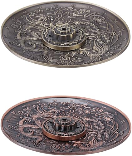 Miniatura 4 de Soporte de incienso de latón para palos y bobinas, soporte para placa de incienso vintage, cubierta de incienso vintage, bronce, dragón chino,