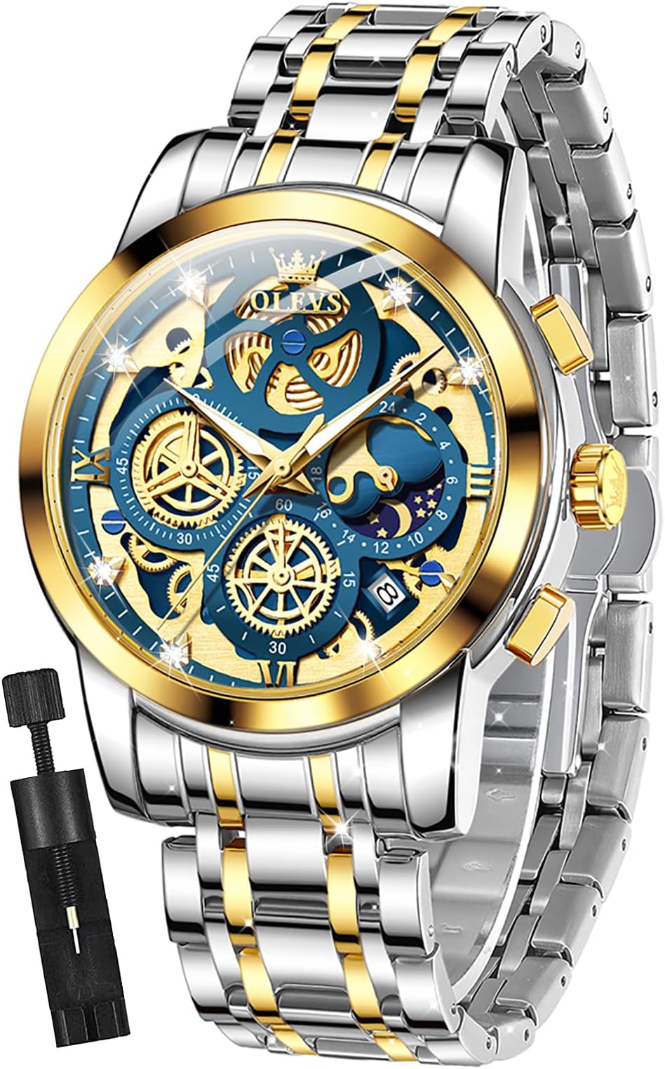 Ladies Luxury Gold Silver Stainless Steel Quartz Watch Waterproof Date