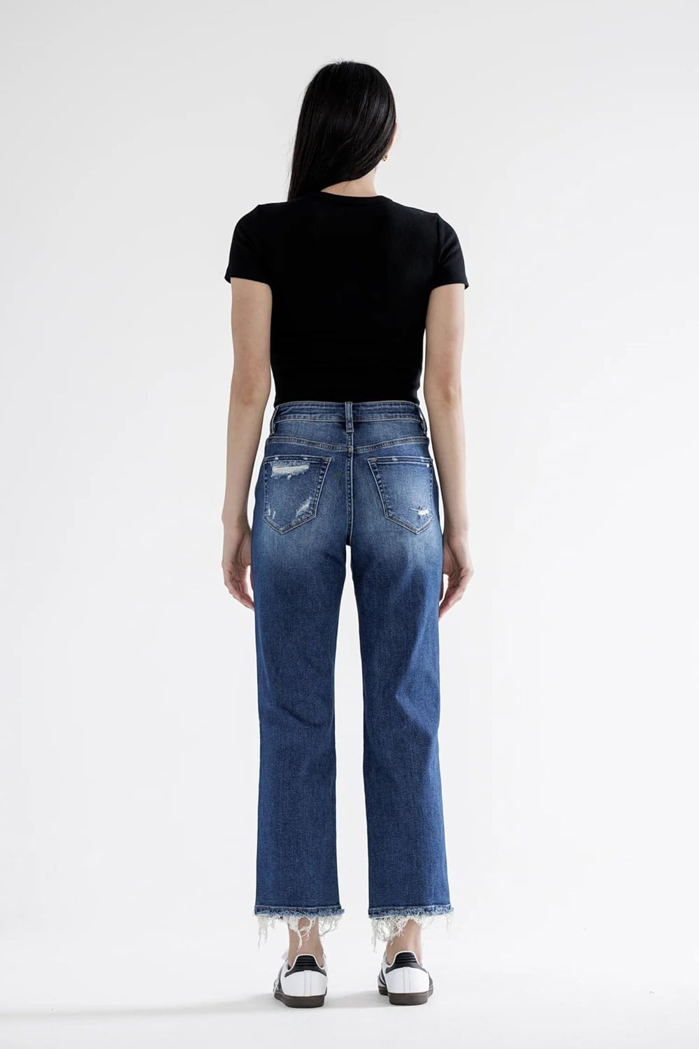 Mica Denim - High-Rise Heavily Distressed Straight Crop Jeans (27.5" Inseam) - MDP-T3014M - Includes Official Tag