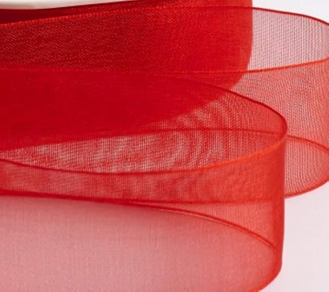 GCS 20mm Red Organza Ribbon Roll. Scrapbooking, Gift wrapping, home deco. 46 meters / 50 yards London