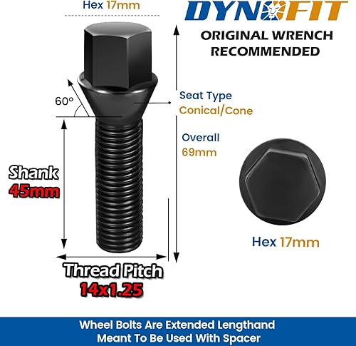Vista 9 de Dynofit Tornillos extendidos m14x1.25 para F12, F13, F20, F80, F10, F82, F22, F23, F45, F46, F30, F32, F01, F25, F26, 1.575 in de largo, para M2