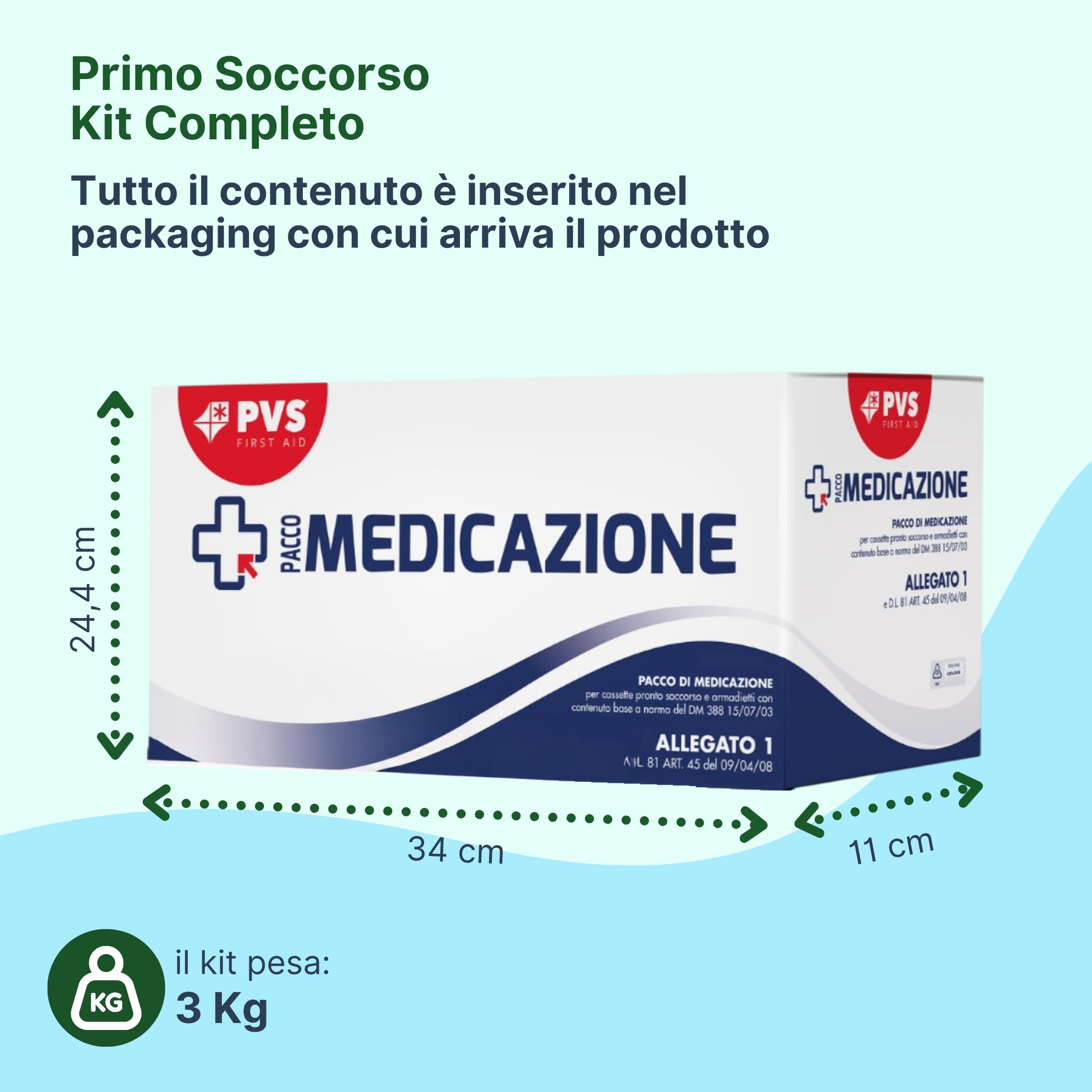 Pacco Reintegro Cassetta Pronto Soccorso Allegato 1 DM 388/03 - Kit Primo Soccorso Completo per Armadietto Aziendale CE senza Sfigmomanometro