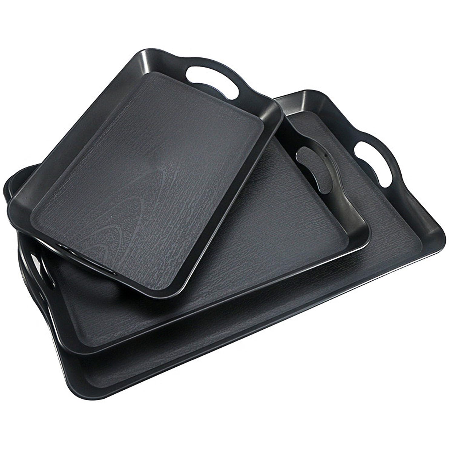 3 Pcs Tray With Handles - Rectangular Tray Large,Small,Medium,For Food,Kitchen,Outdoors,Restaurants All Homes