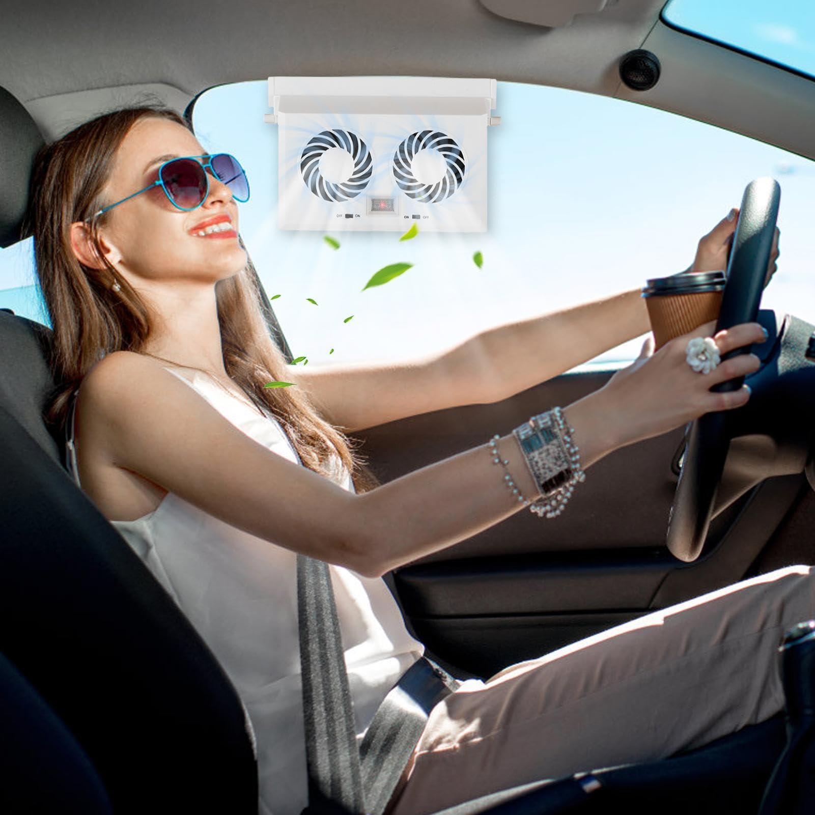 Ventola per finestrino auto – Raffreddamento ad energia solare da 8,07x5,12 pollici, ventilazione a doppia testa, ventole amplificate accessorie di facile installazione | Amplificatore di cir