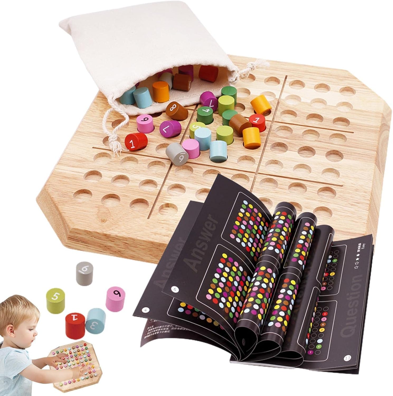 xiaoxin Juego de Mesa Sudoku de Madera | Rompecabezas de Sudoku para niños | Juego de Mesa Sudoku Número de Juego de Familia Grande Juego de Pensamiento para Adultos y niños